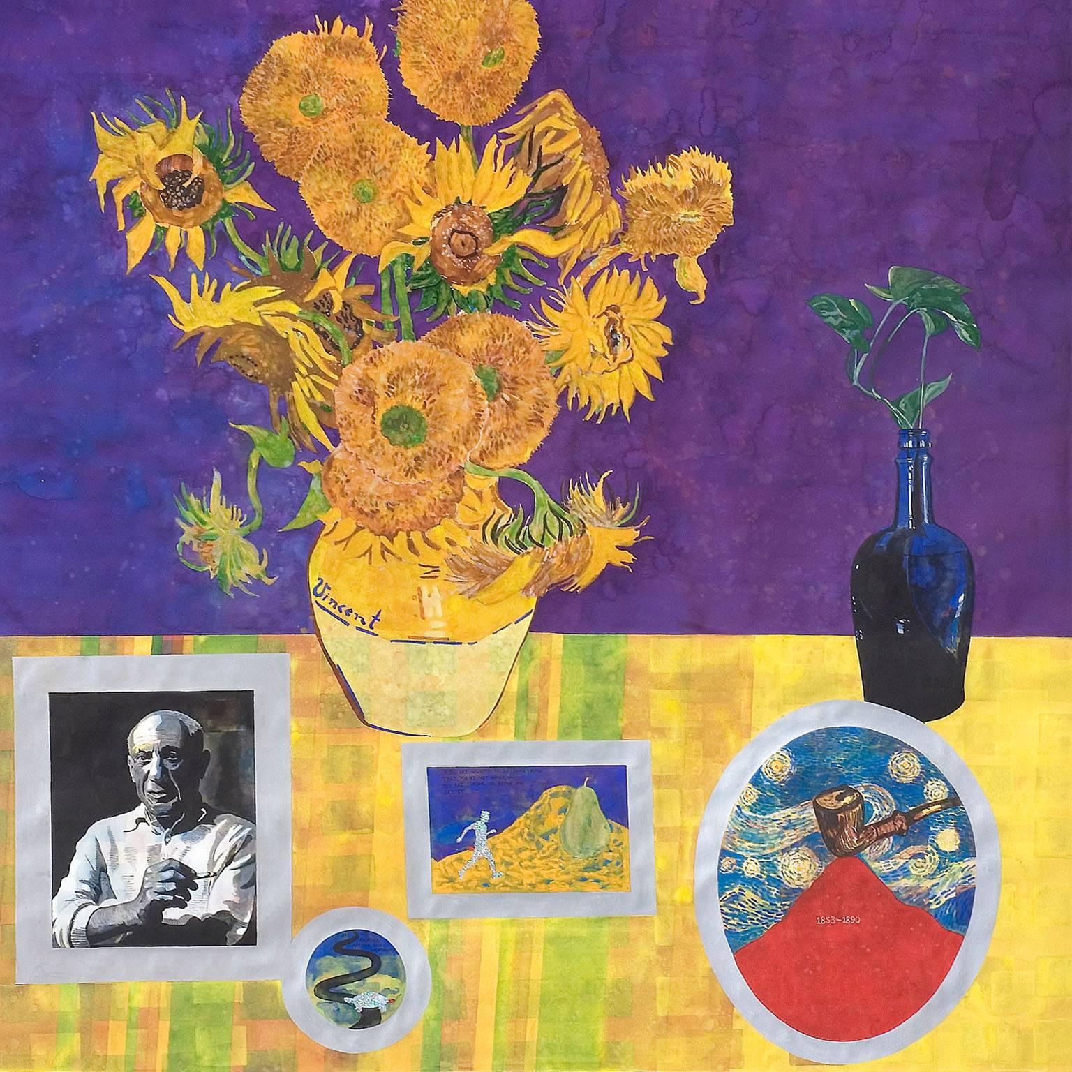 Contemporary Art Painting: Van Gogh and Sunflowers In Excellent Condition For Sale In Singapore, SG