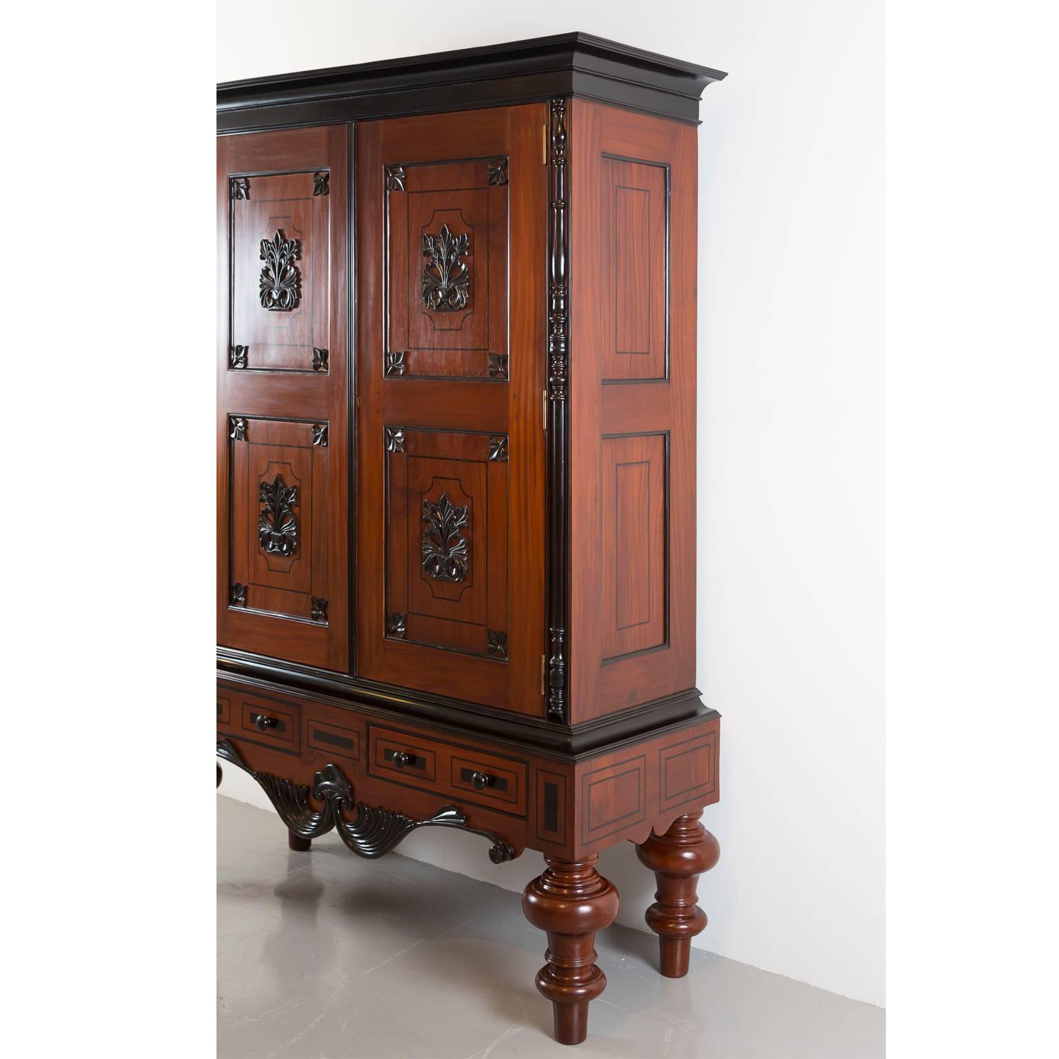 Indo-Dutch or Dutch Colonial Mahogany and Ebony Cupboard In Excellent Condition In Singapore, SG