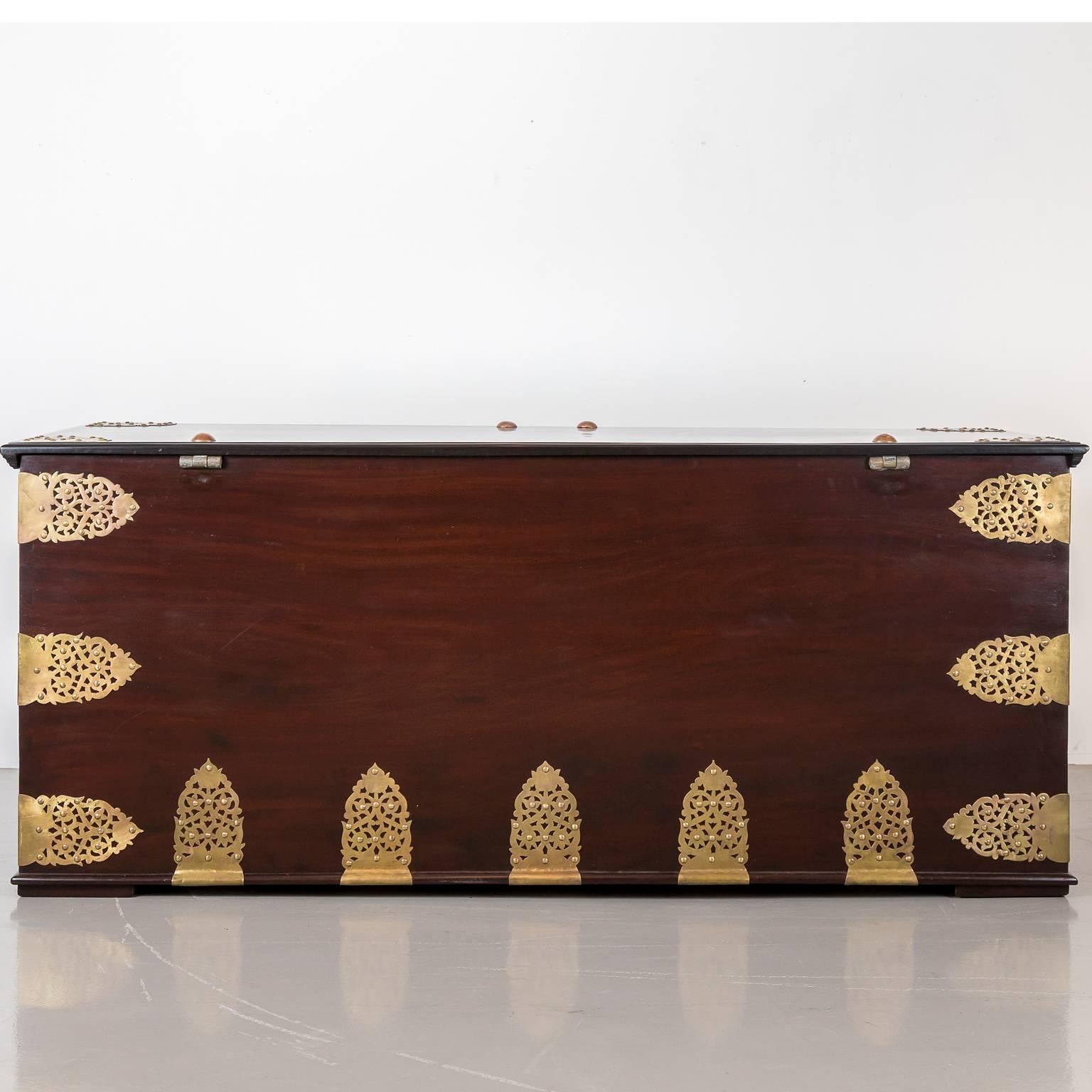 Antique Indo-Dutch or Dutch Colonial Mahogany Brass Bound Chest For Sale 5