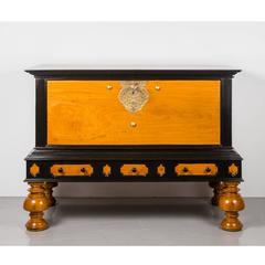 Antique Indo-Dutch Satinwood and Ebony Chest on Stand