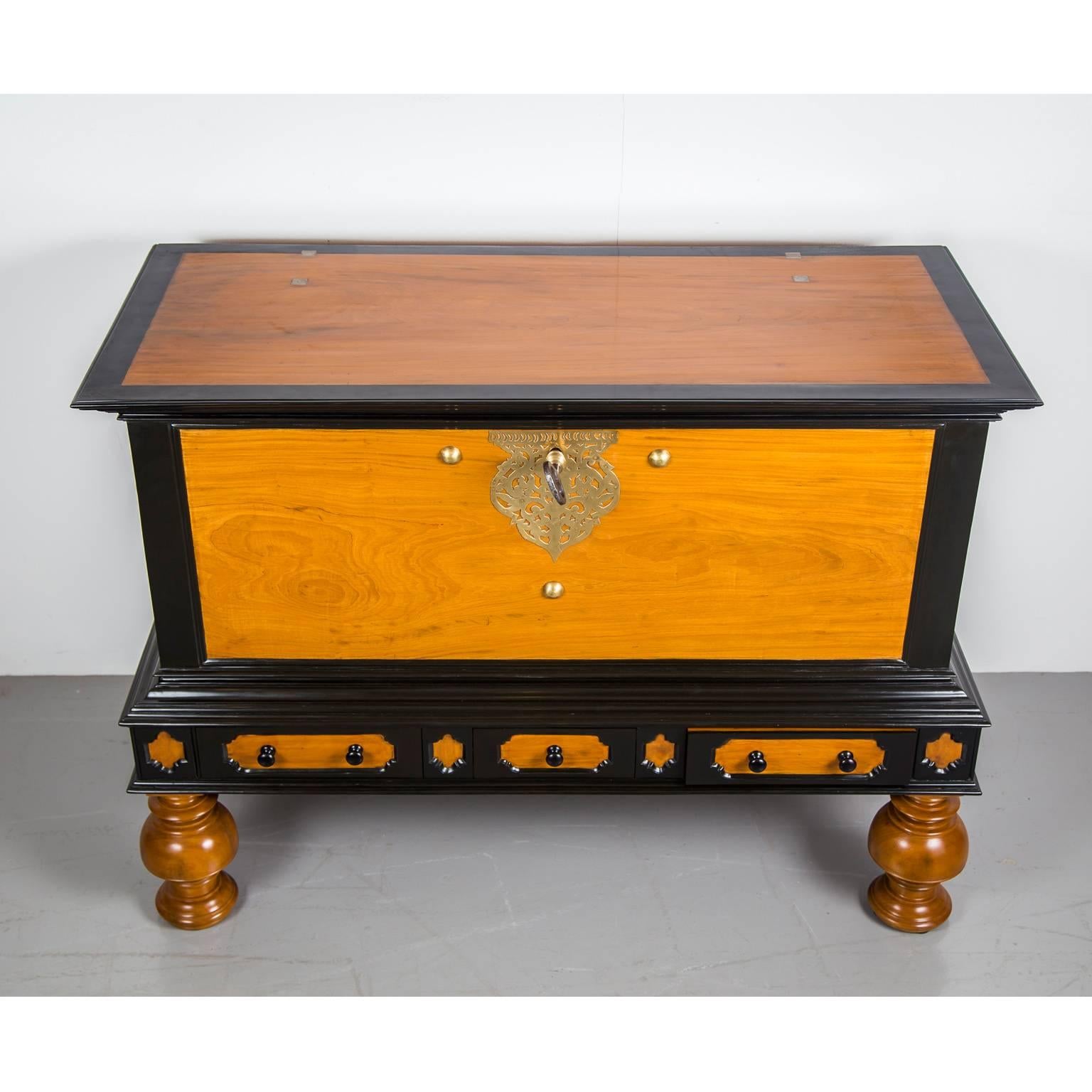 Dutch Colonial Antique Indo-Dutch Satinwood and Ebony Chest on Stand