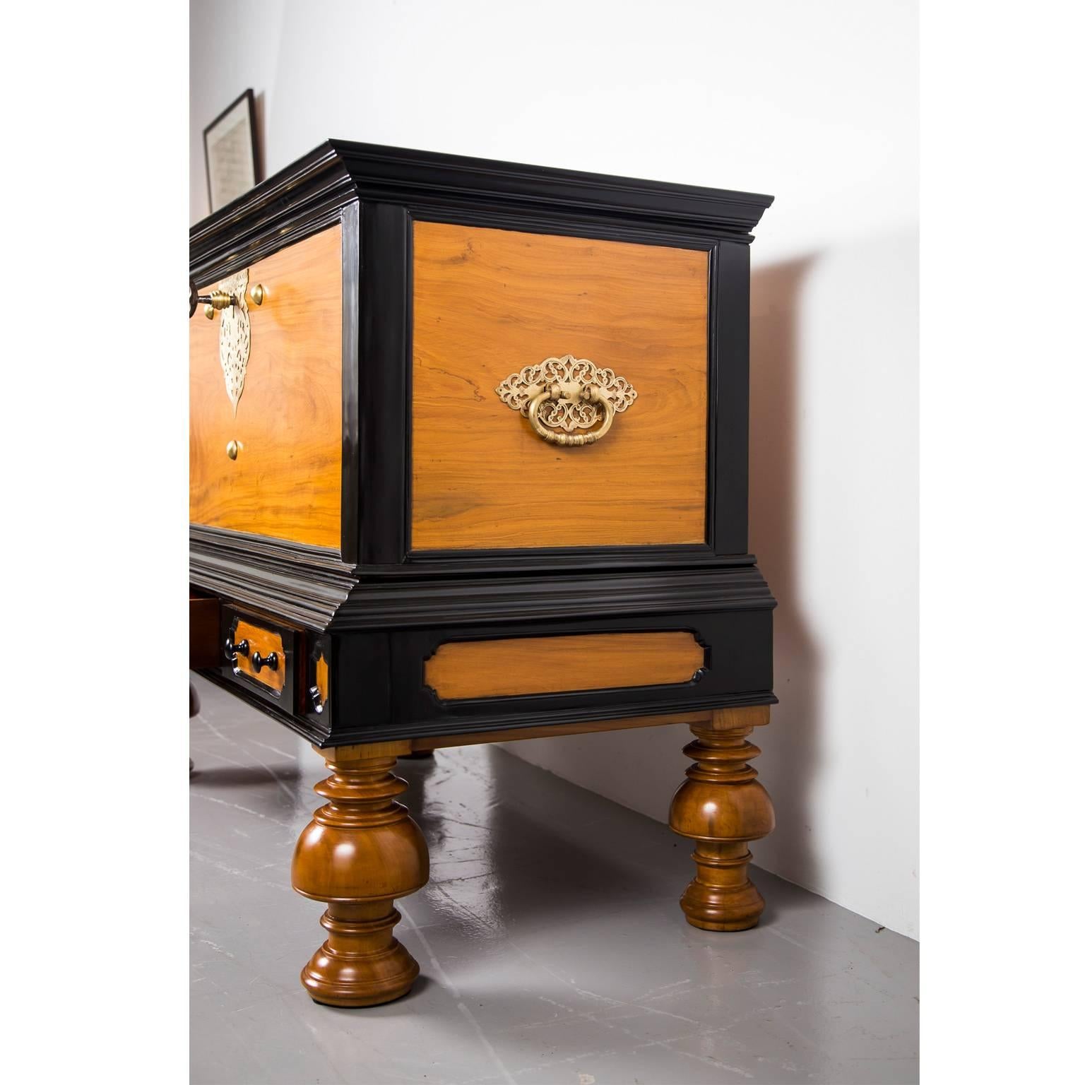19th Century Antique Indo-Dutch Satinwood and Ebony Chest on Stand