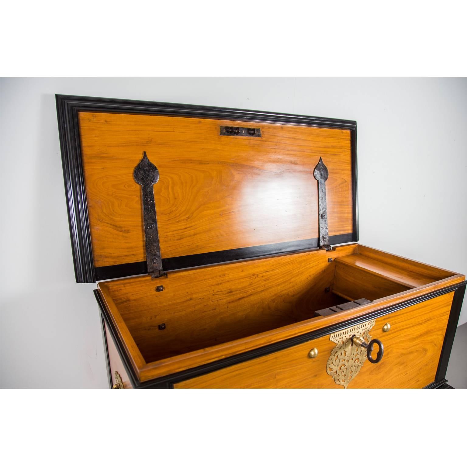 Antique Indo-Dutch Satinwood and Ebony Chest on Stand 2