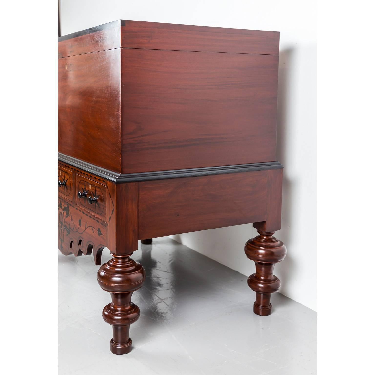 Antique Indo-Dutch or Dutch Colonial Mahogany and Ebony Chest on Stand In Excellent Condition In Singapore, SG