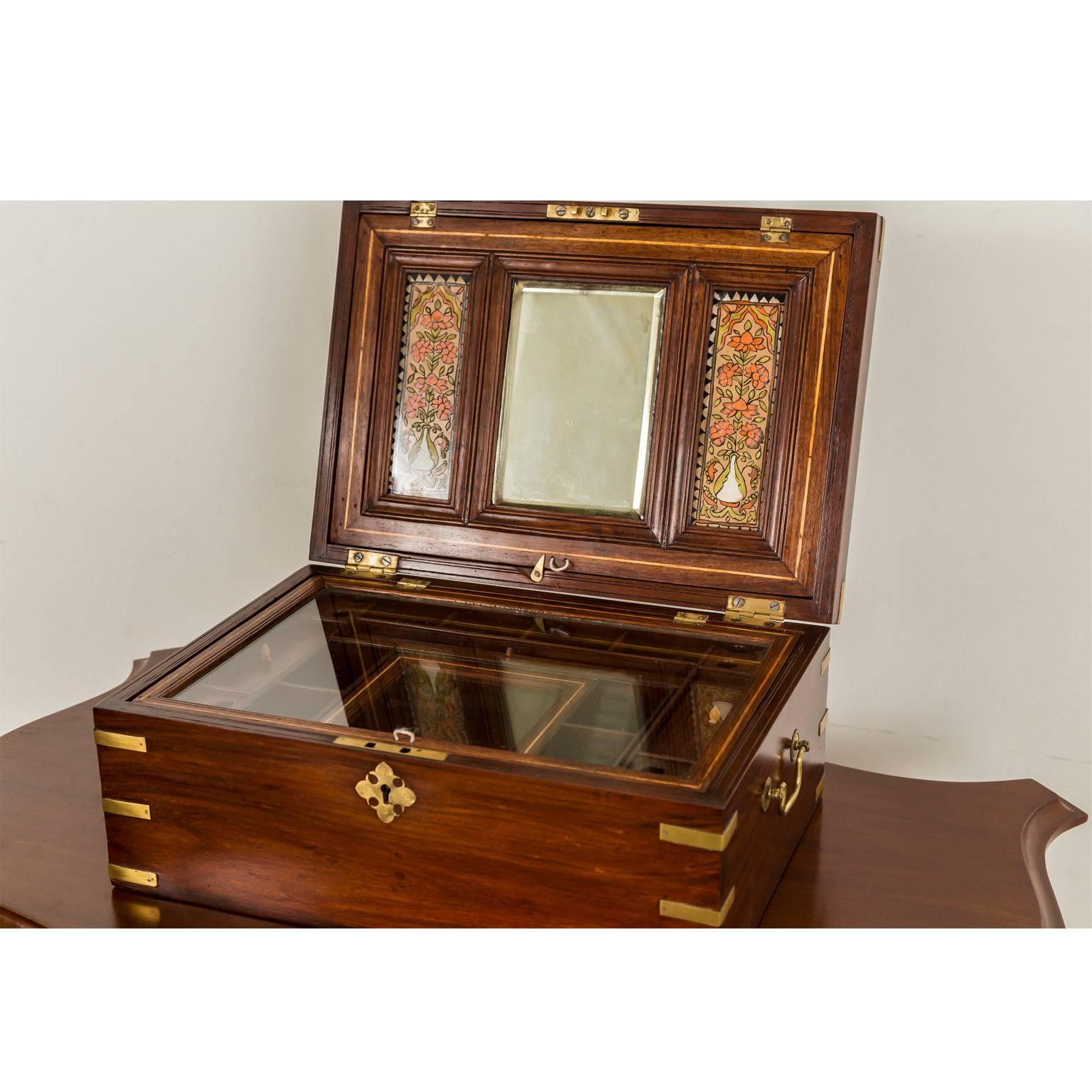 Brass Antique Anglo-Indian Rosewood Dressing Box For Sale