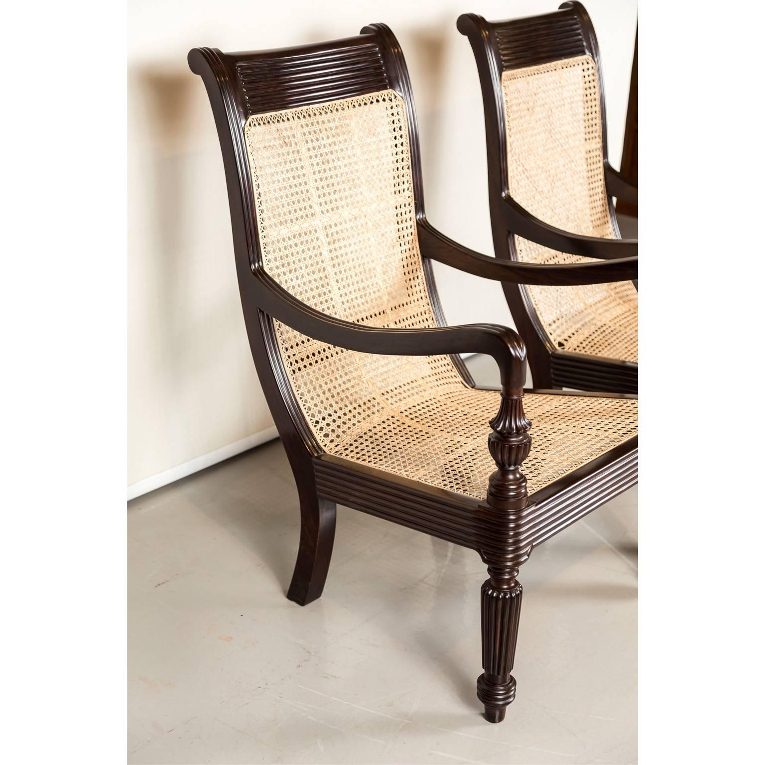 Pair of Anglo-Indian or British Colonial Rosewood and Cane Library Chairs In Excellent Condition In Singapore, SG