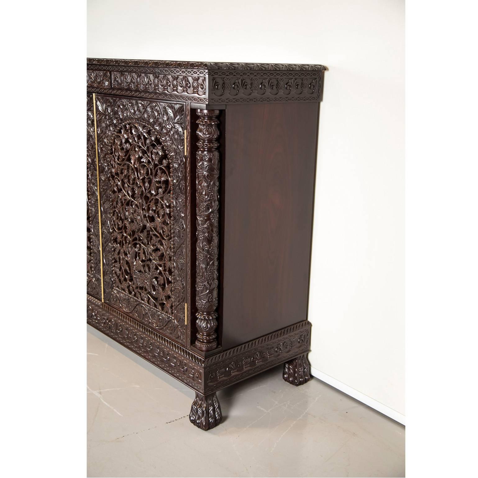 Hand-Carved Antique Anglo-Indian or British Colonial Rosewood Cabinet For Sale