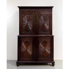 Antique Anglo-Indian or British Colonial Rosewood Linen Press