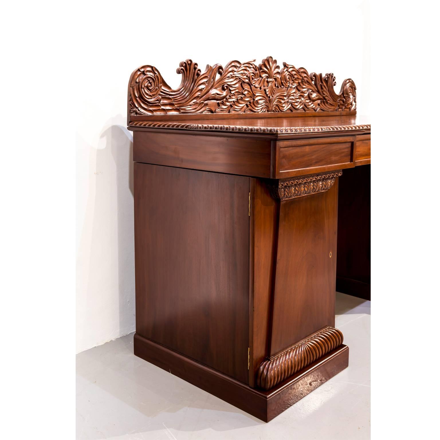 19th Century Antique Anglo-Indian or British Colonial Mahogany Pedestal Sideboard For Sale