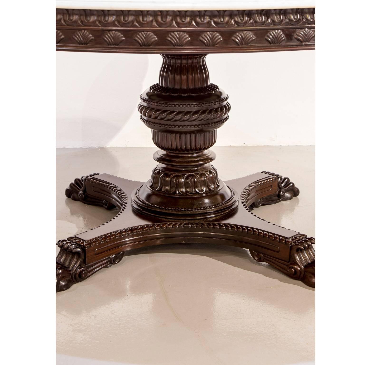 Antique Anglo-Indian or British Colonial Rosewood Dining Table with Marble Top In Excellent Condition For Sale In Singapore, SG