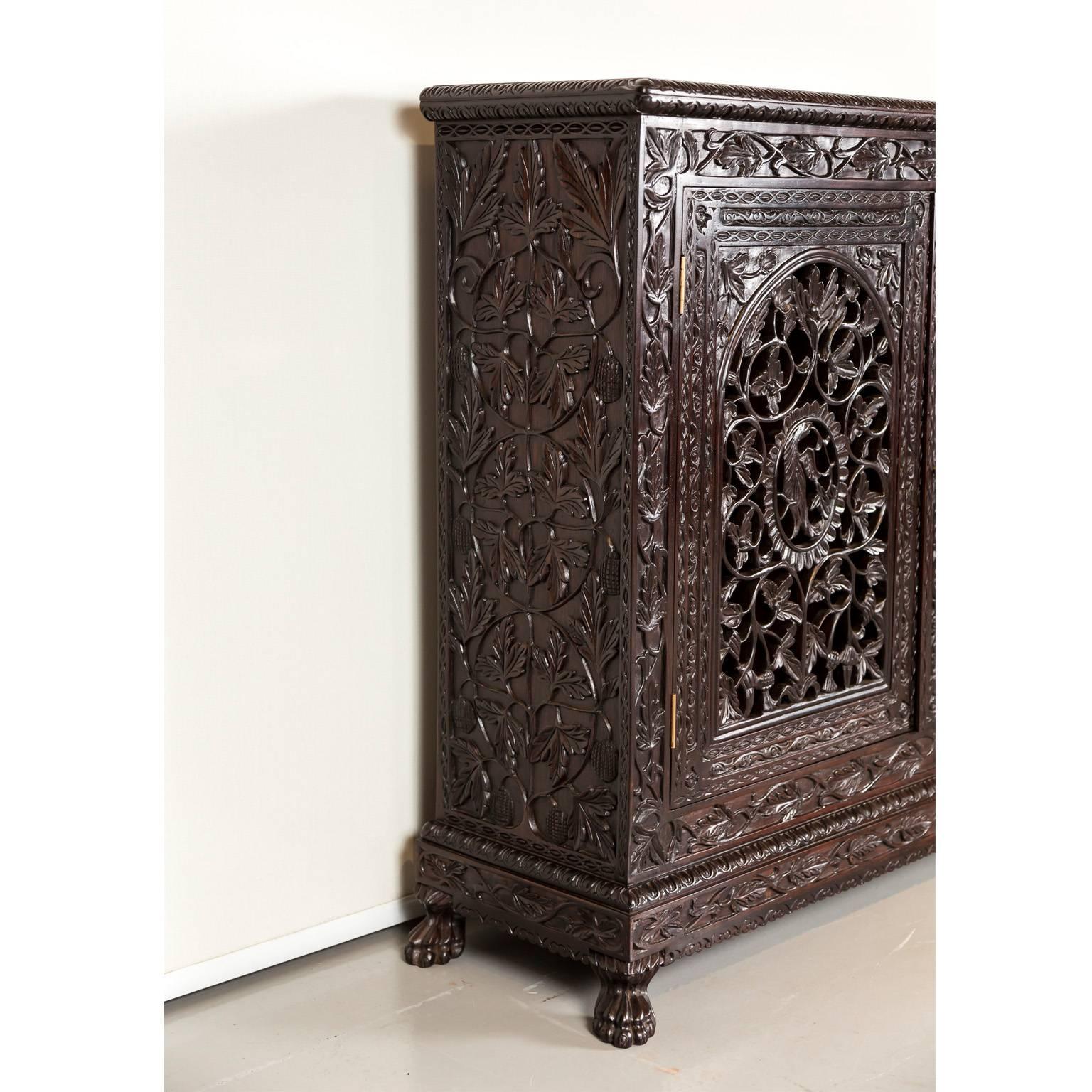 Carved Antique Anglo-Indian or British Colonial Rosewood Cabinet For Sale