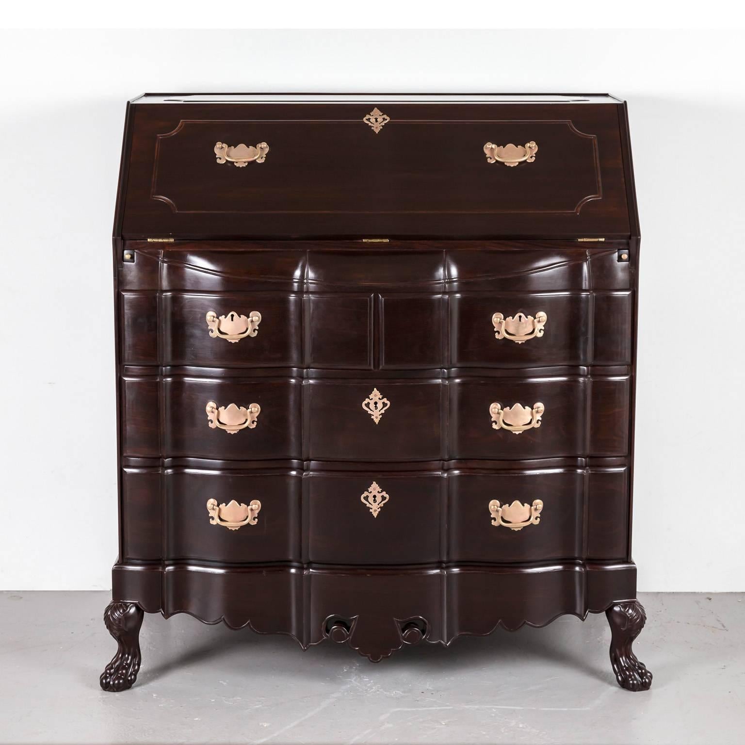 Antique Anglo-Indian or British Colonial Rosewood Drop Front Bureau In Excellent Condition In Singapore, SG