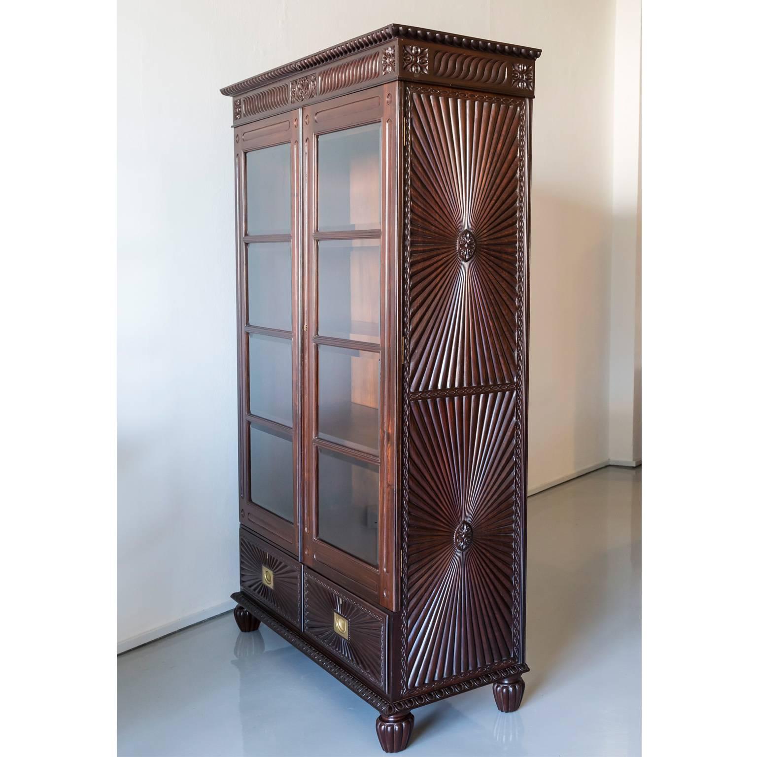 Hand-Carved Antique Anglo-Indian or British Colonial Rosewood Bookcase