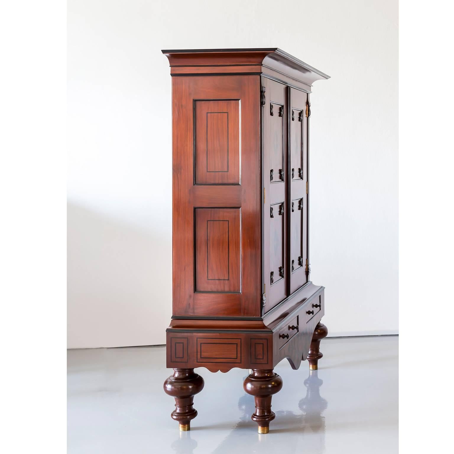 Indian Antique Indo-Dutch or Dutch Colonial Mahogany and Ebony Cupboard For Sale