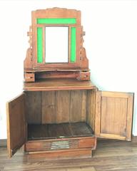 Oak Sideboard, Buffet with Mirror and Original Green Glass