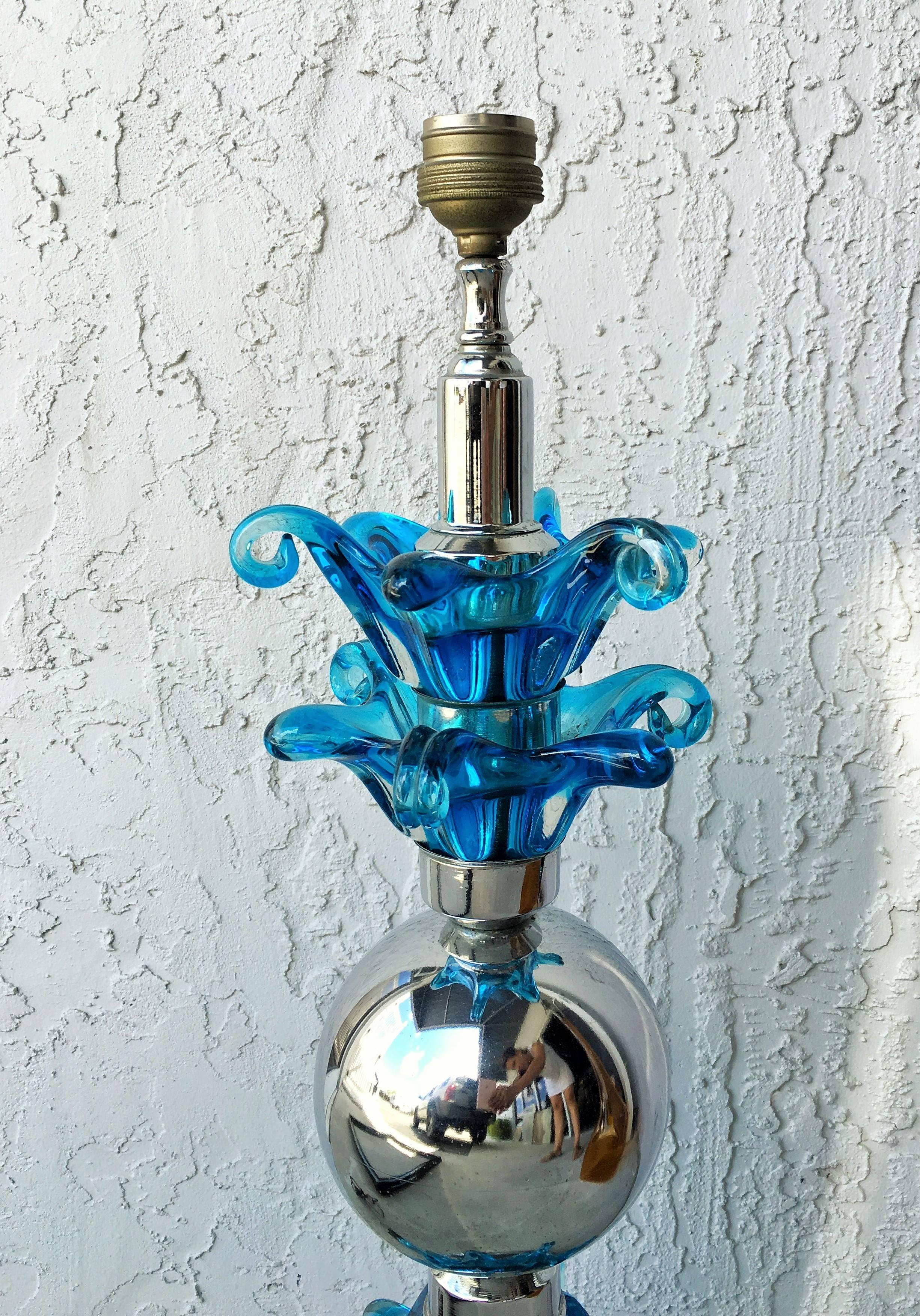 Single Art Decó Lamp Ball, Murano Glass and Brass In Excellent Condition For Sale In Miami, FL