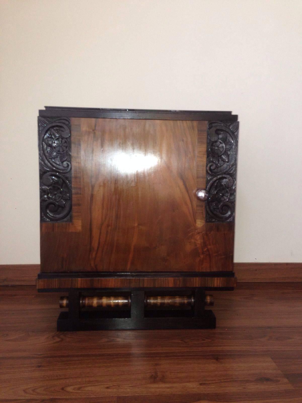 Pair of Art Deco Side Cabinets/Nightstands with Ebonized Base 1