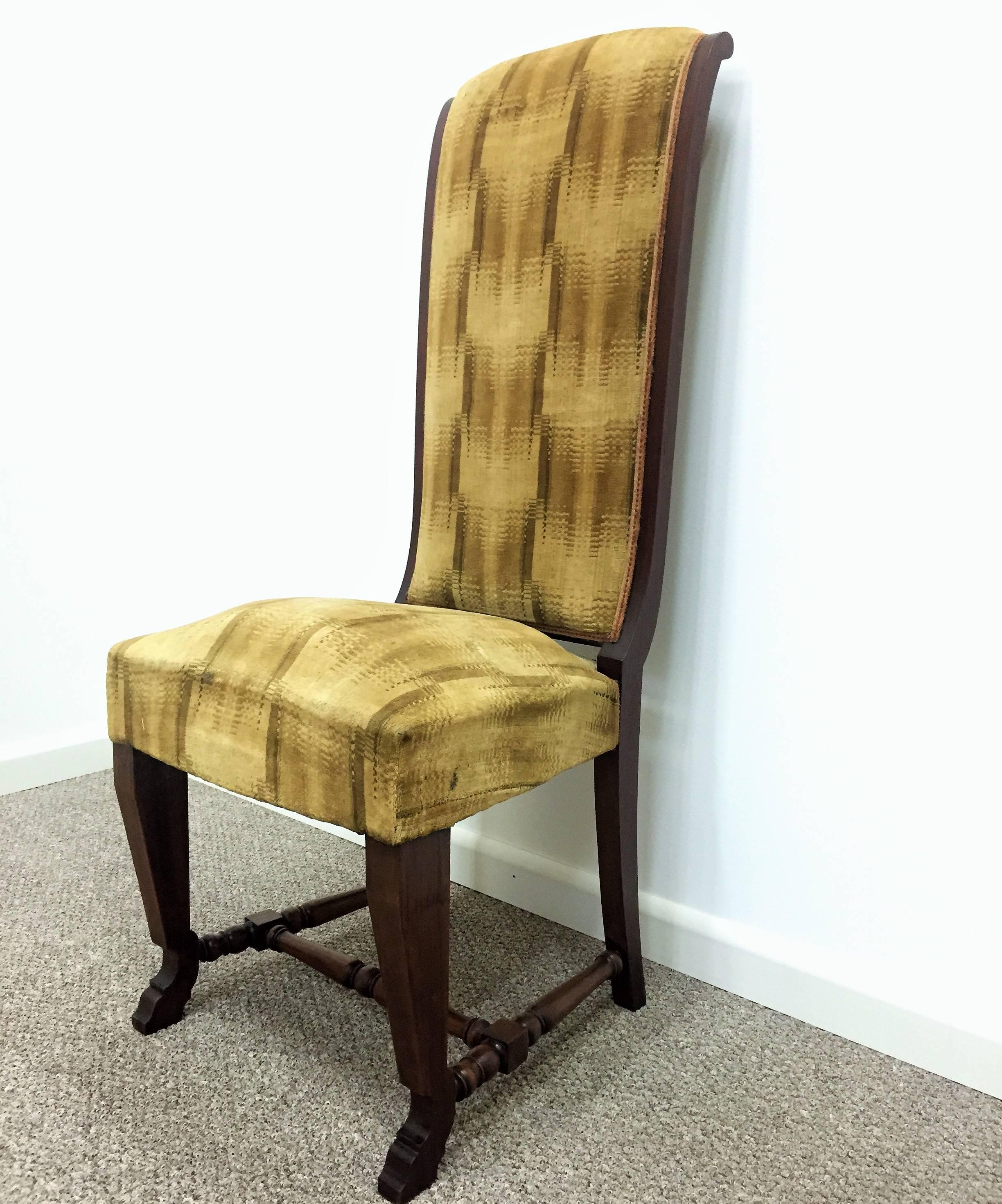 Six French Deco Dark Walnut Refinished Tall Back Dining Chairs In Good Condition In Miami, FL