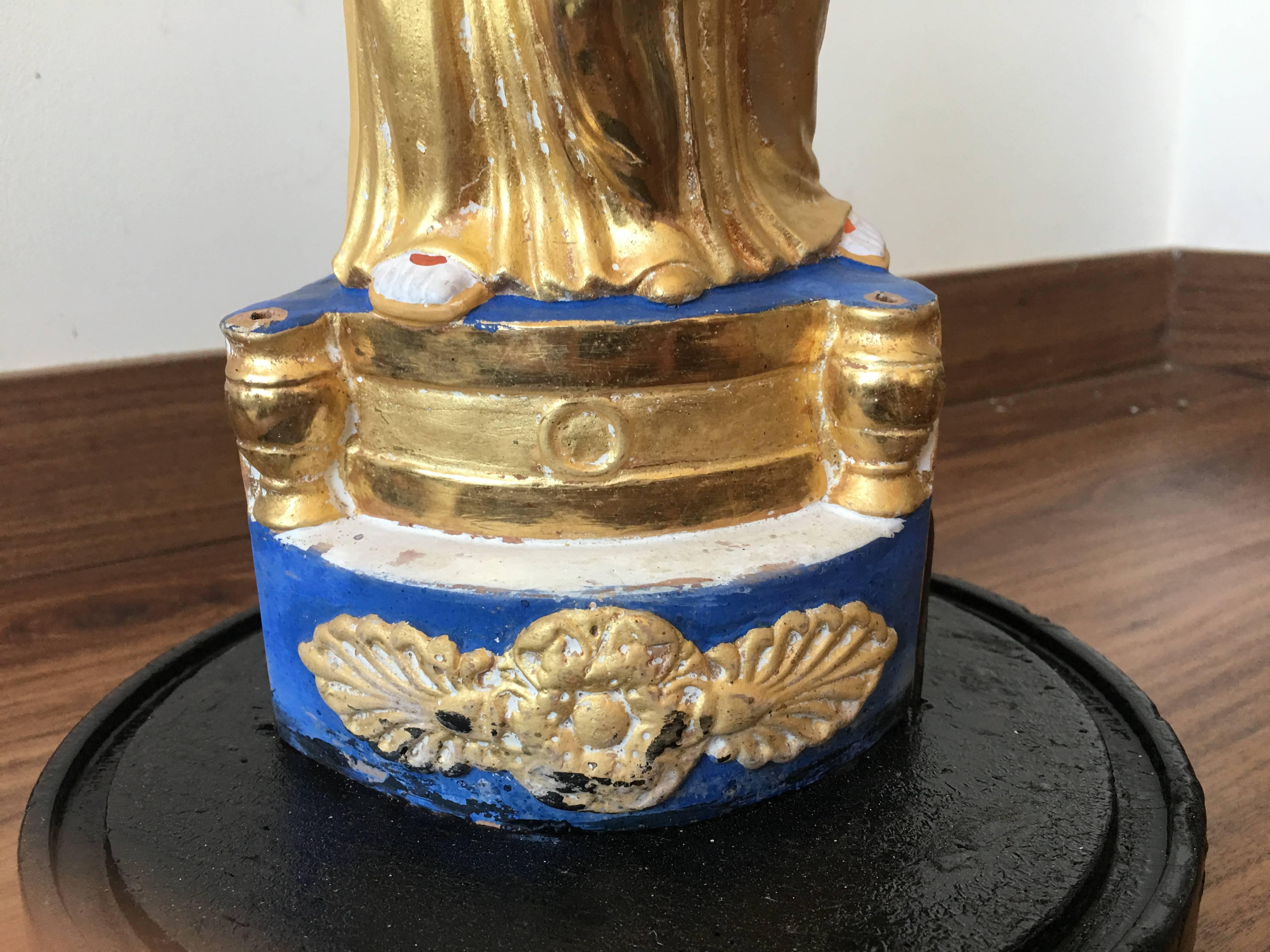 Pair of Italian Gilded Sculptures Religious in a Glass Urn 5