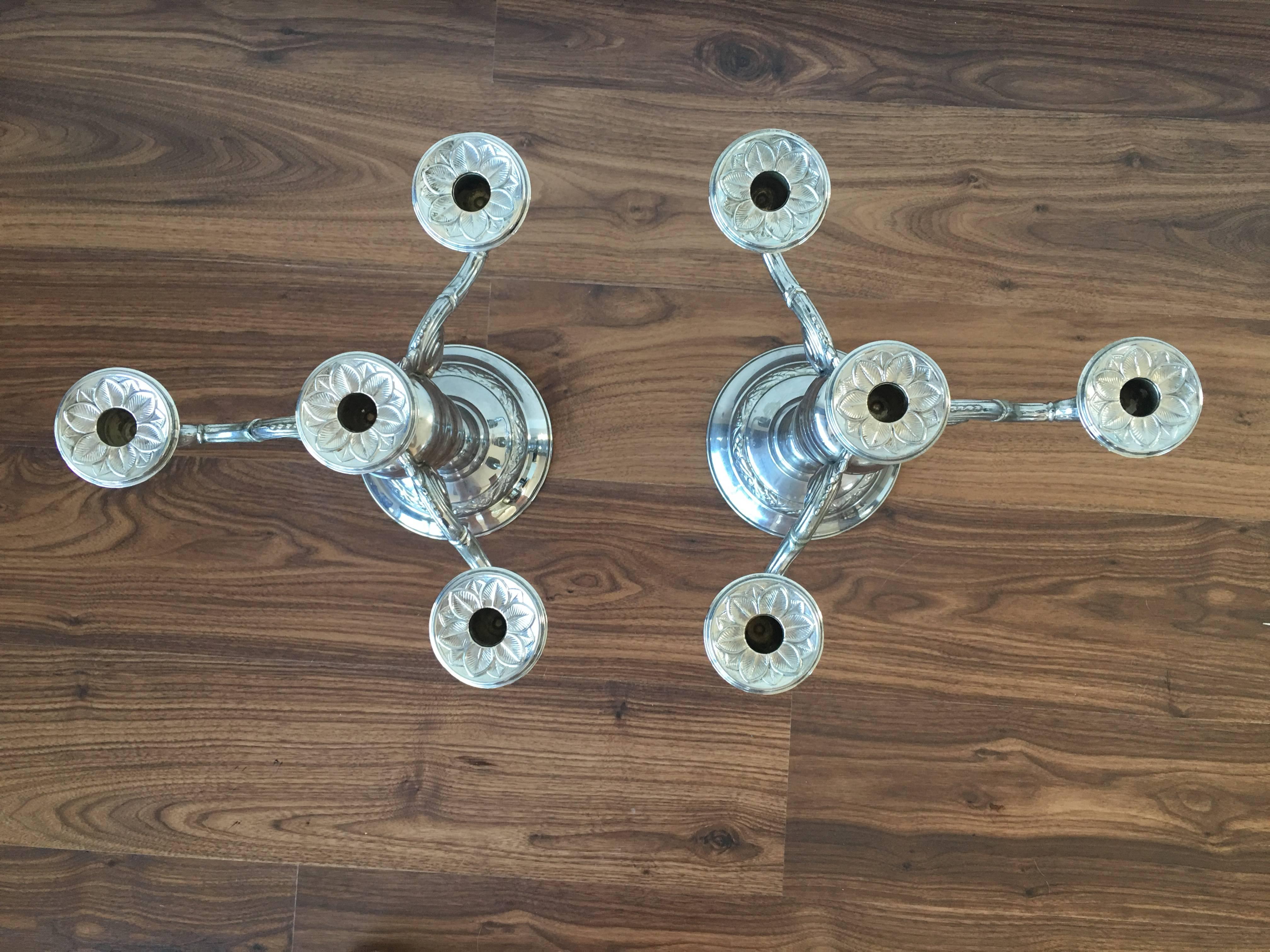 European Pair of Four-Armed Art Deco Candlesticks, 1930s-1940s, Sweden For Sale