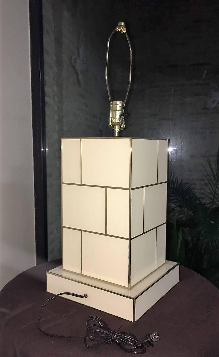 Contemporary White Cream Mirrored and Brass Lamp