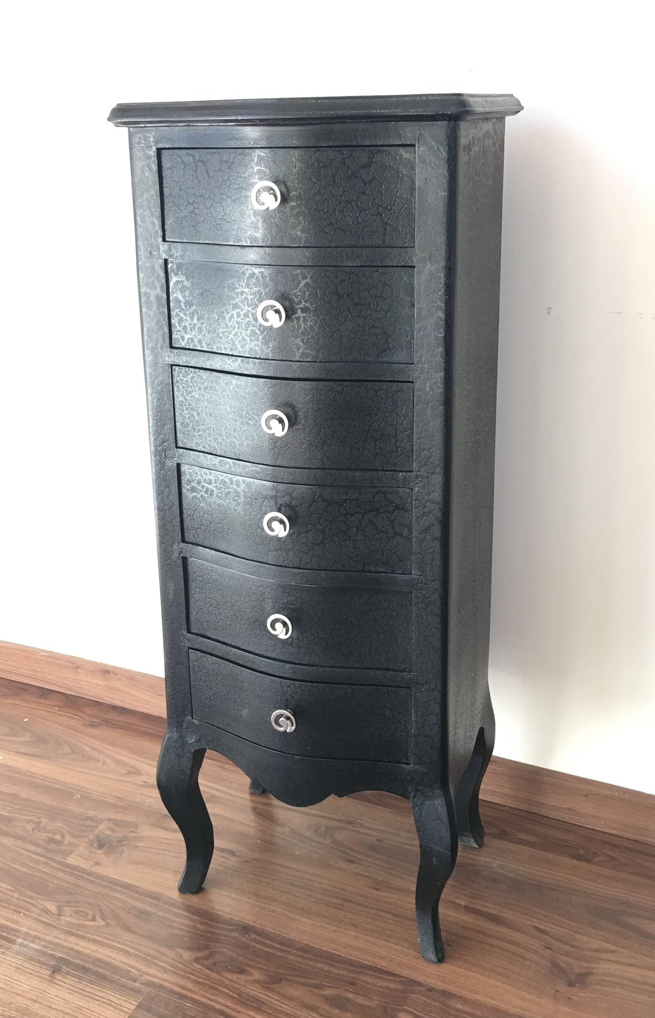 Neoclassical Revival Black Skin Tall Chest of Drawers