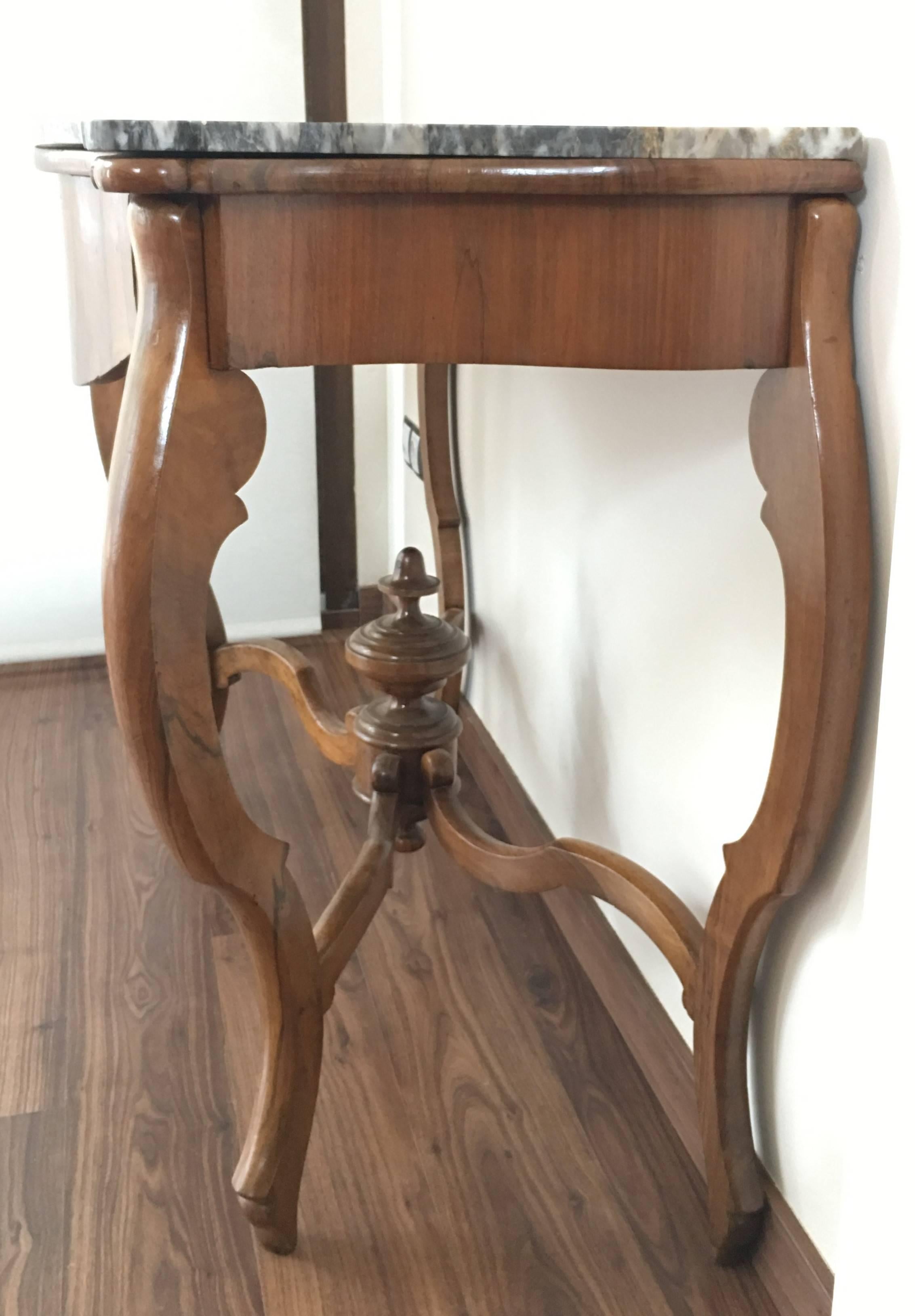 English 19th Century Marble Top Walnut Console Table with drawer