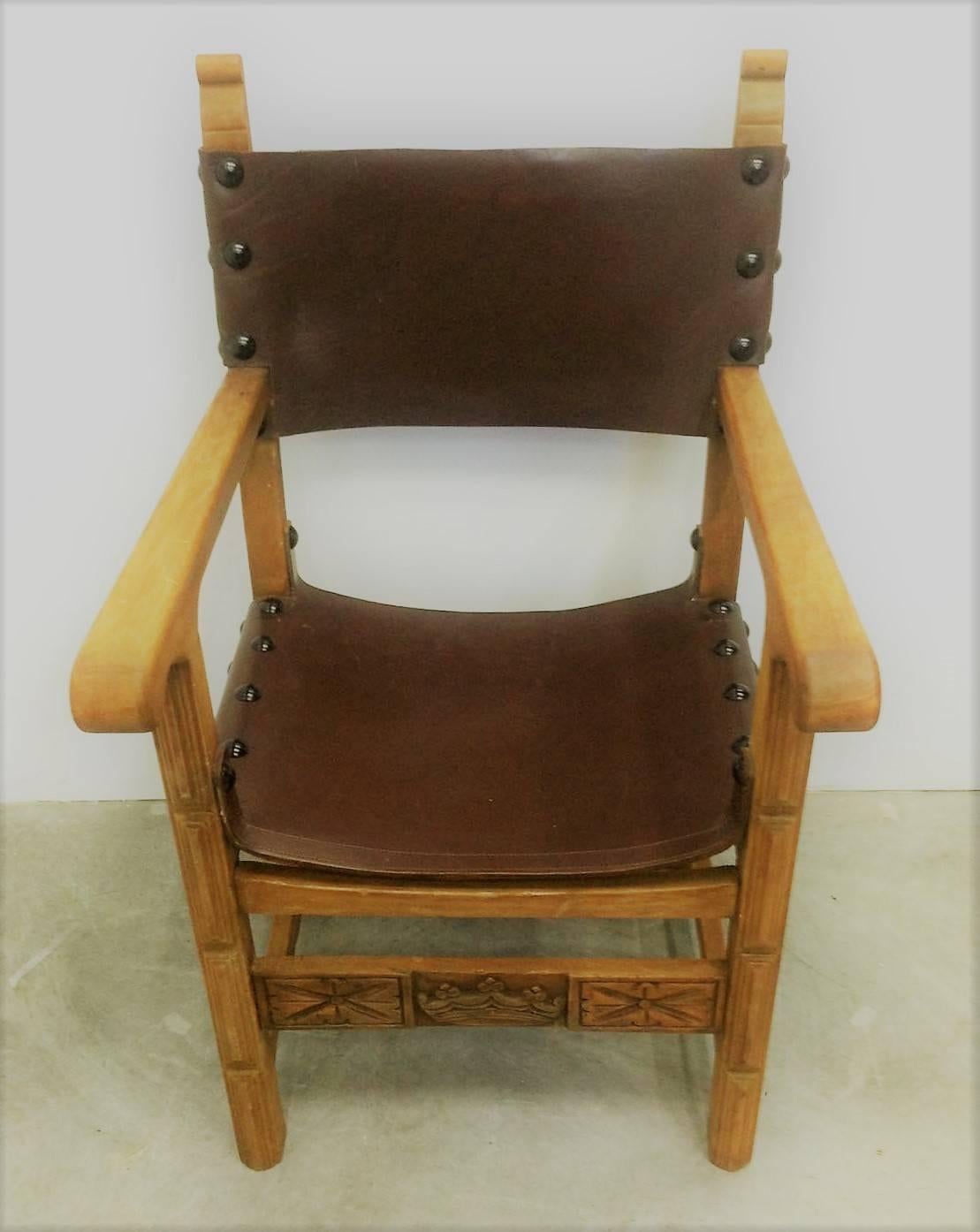 Leather 19th Century Spanish Armchair For Sale