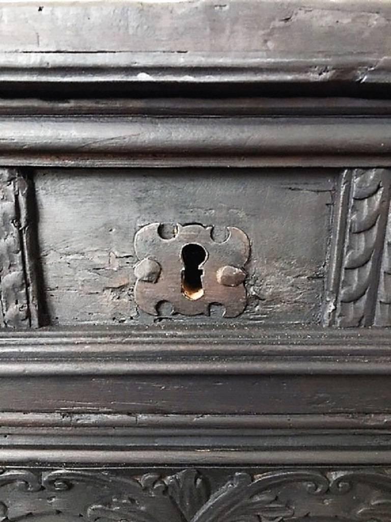 17th Century Italian Carved Cassone Trunk with Inside Carved Raised Panel 4
