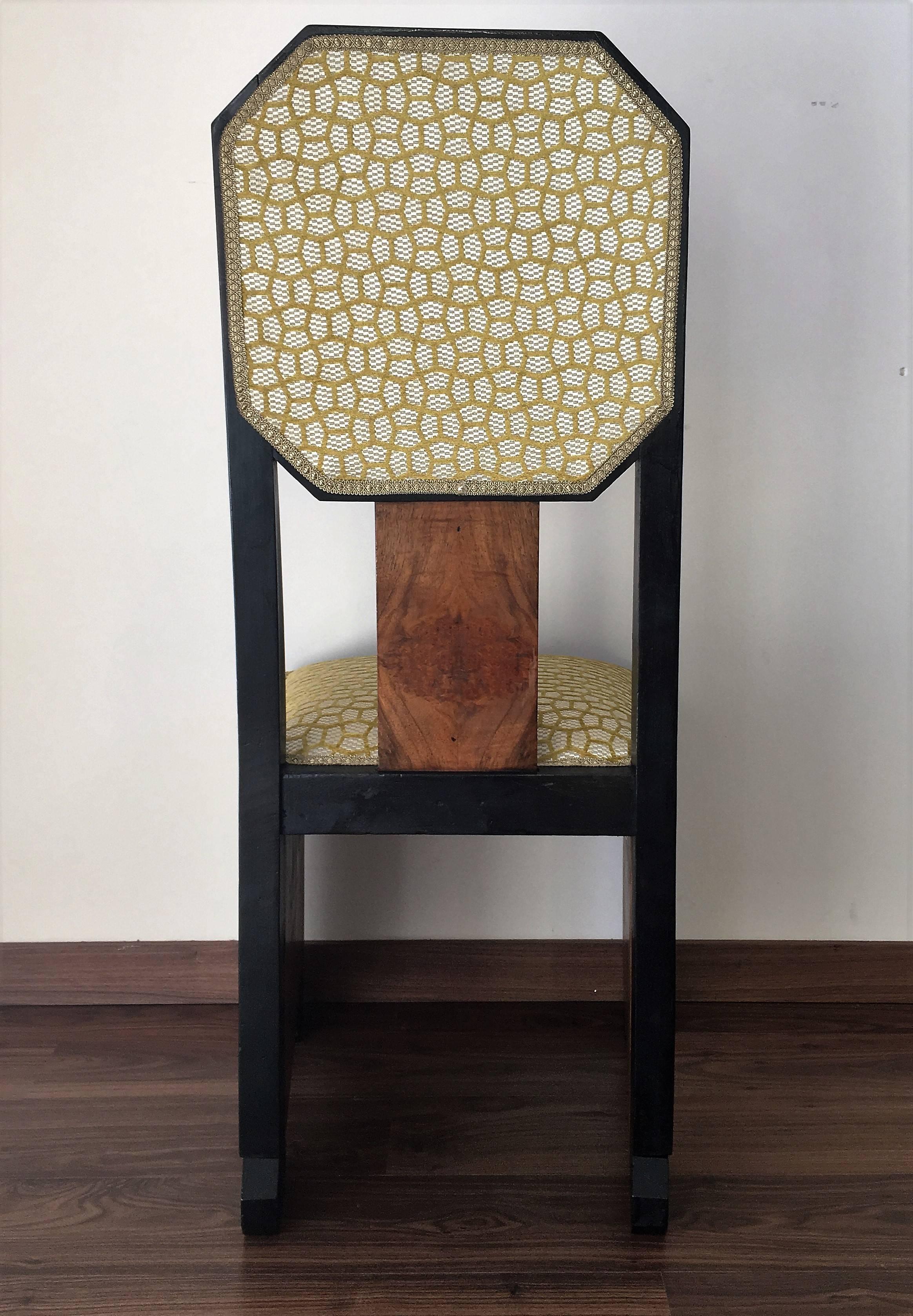 Mid-Century Dinning Chairs Reupholstered in Burl Wood and Walnut In Excellent Condition In Miami, FL