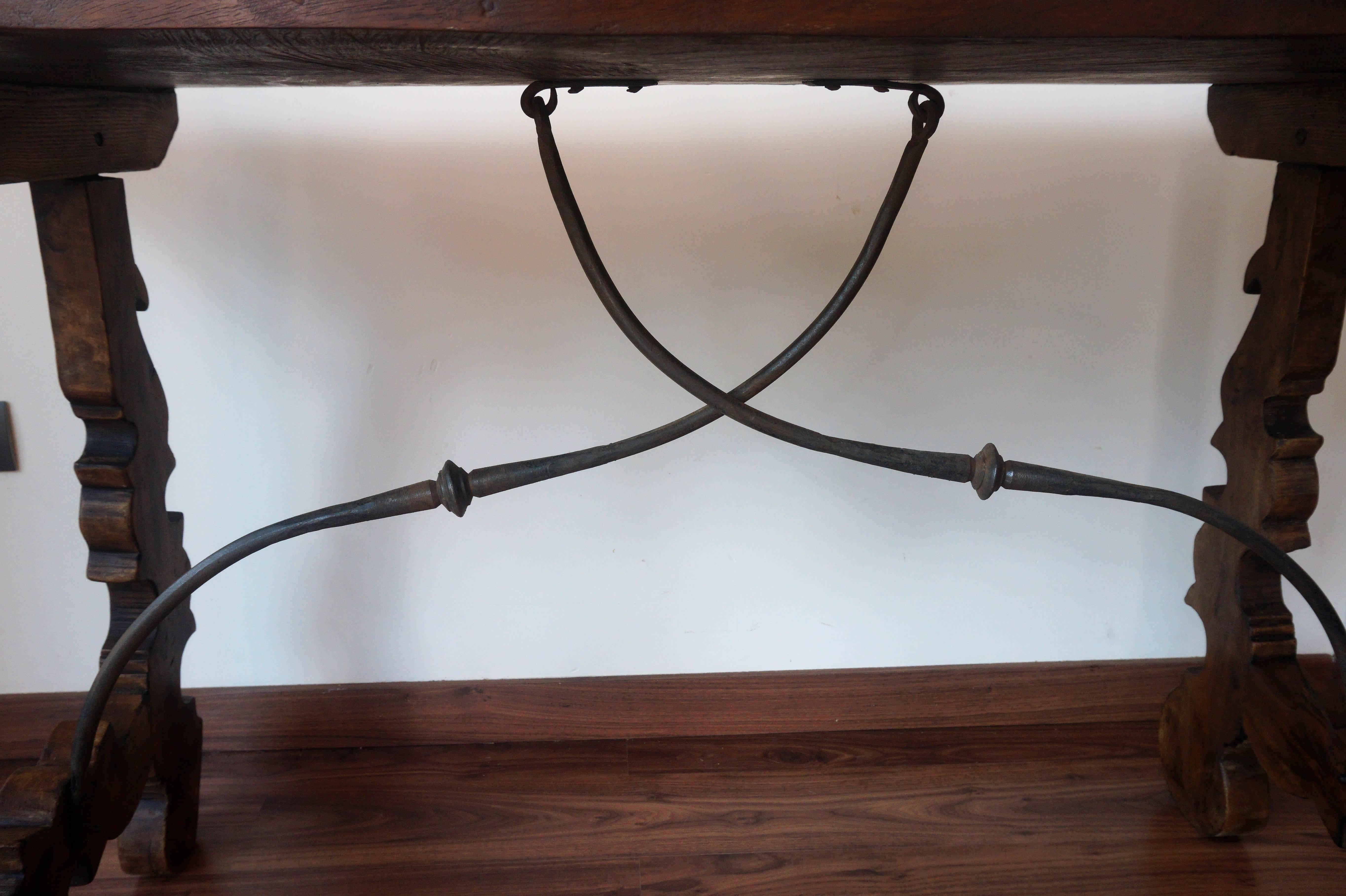 Iron 18th Century Refectory Spanish Table with Lyre Legs