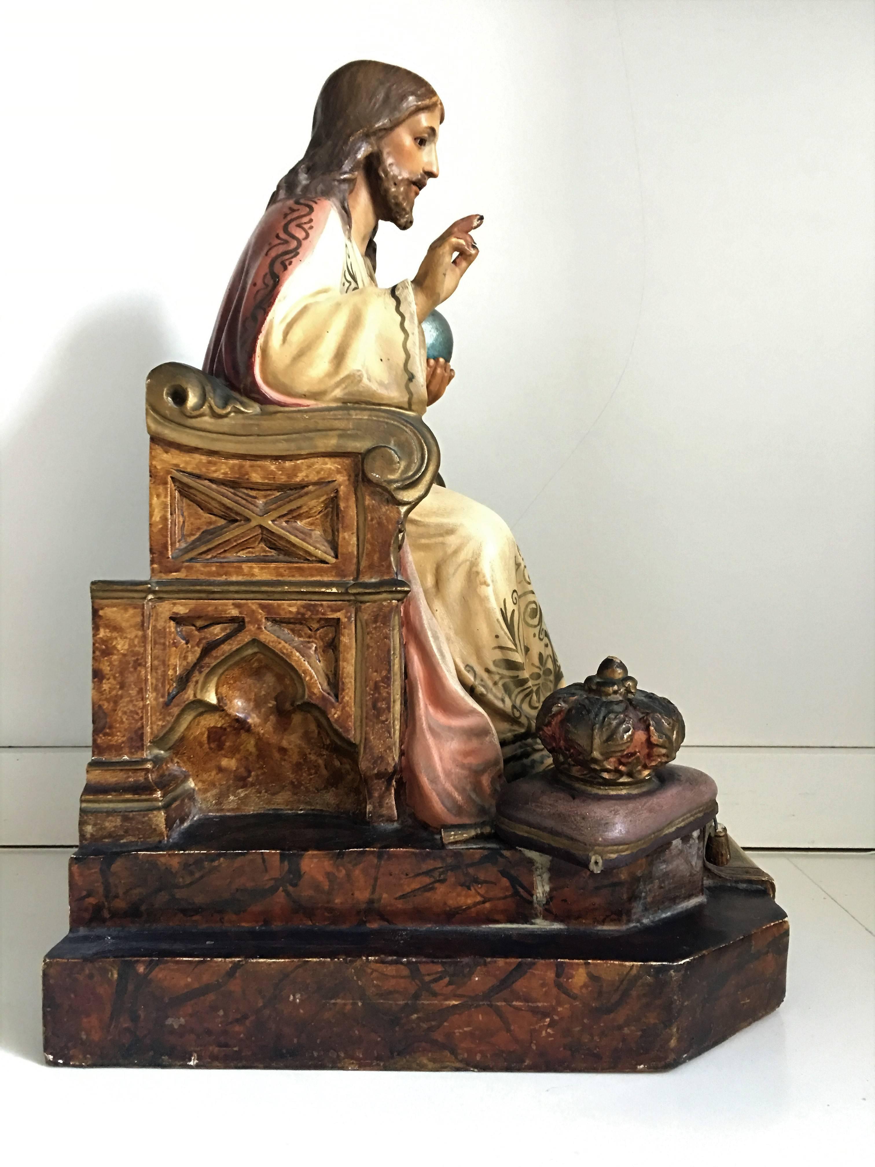 Französische bemalte und vergoldete Statue Jesu Christi, Heiliges Herz, 20. Jahrhundert (Barock) im Angebot