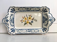 20th Century Set of Three Trays in Blue and Yellow Ceramic, Spain