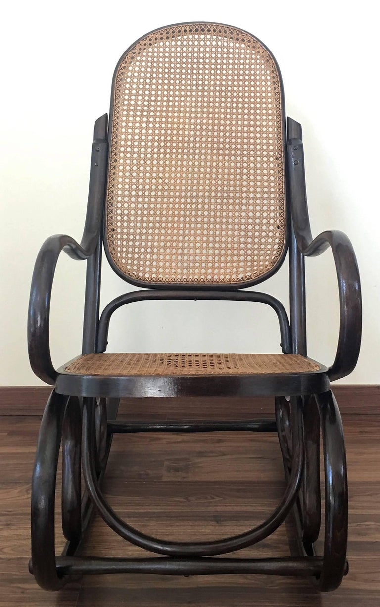 Pair of Bentwood Rocking Chairs with Cane Seat and Back at 1stDibs