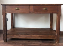 20th Century Pine Kitchen Table, Country Farm Table with Two Drawers