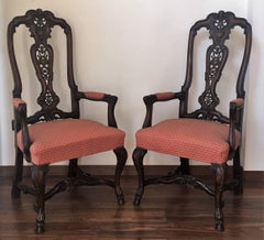 1940s Burl Walnut Queen Anne Style Pair of Armchairs