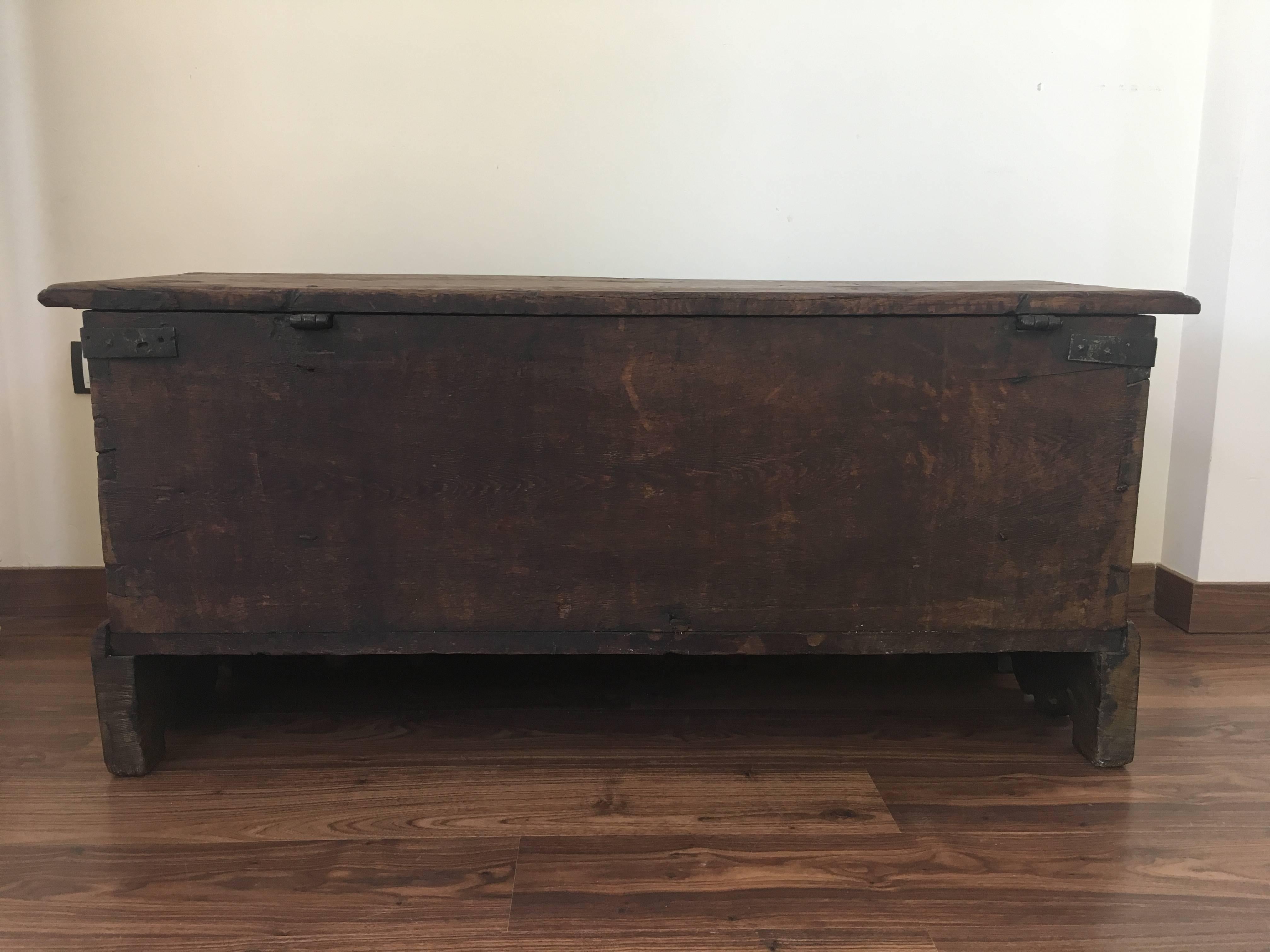 Baroque Spanish 18th Century Wood Coffer or Trunk