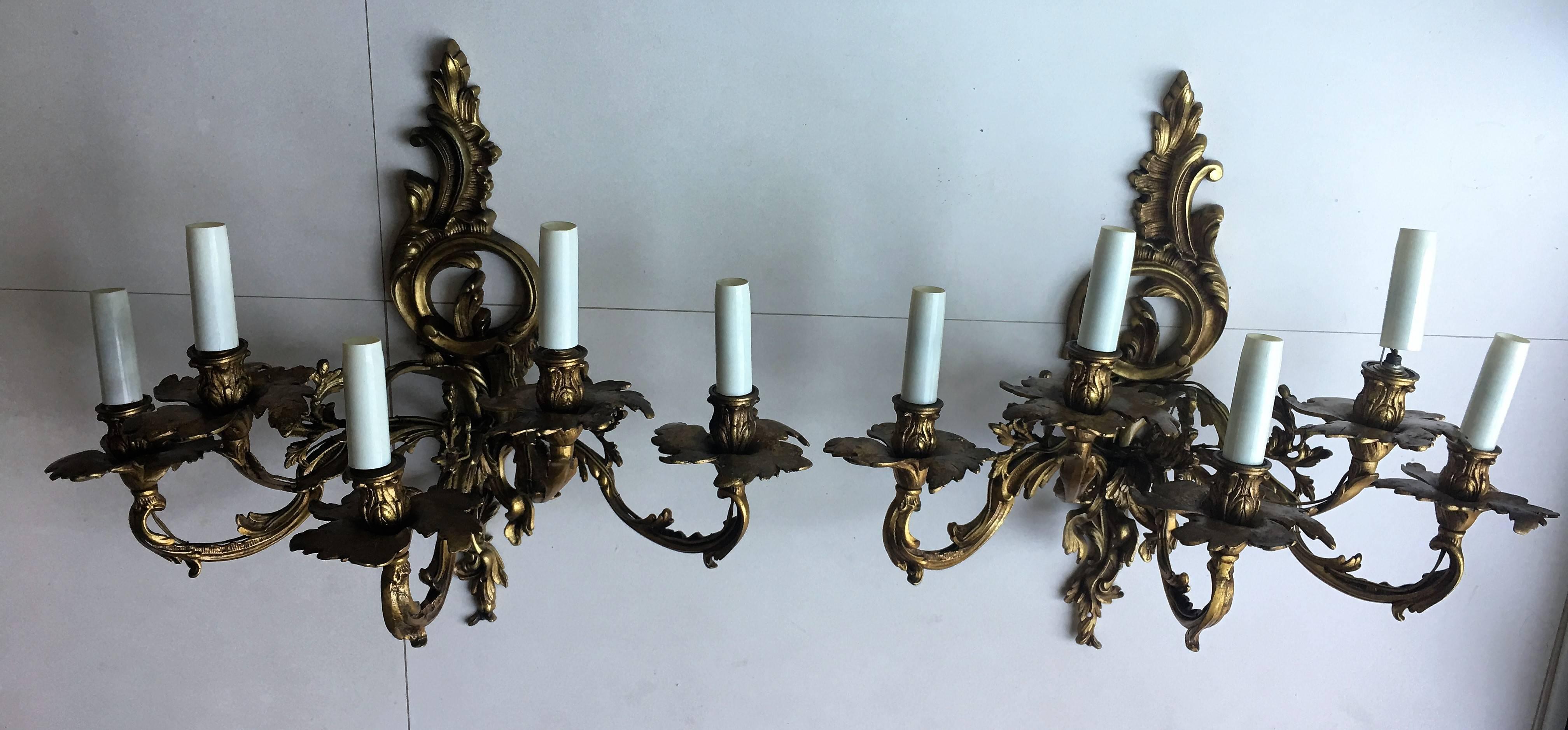 Baroque French 19th Century Gilded Bronze Wall Sconces For Sale
