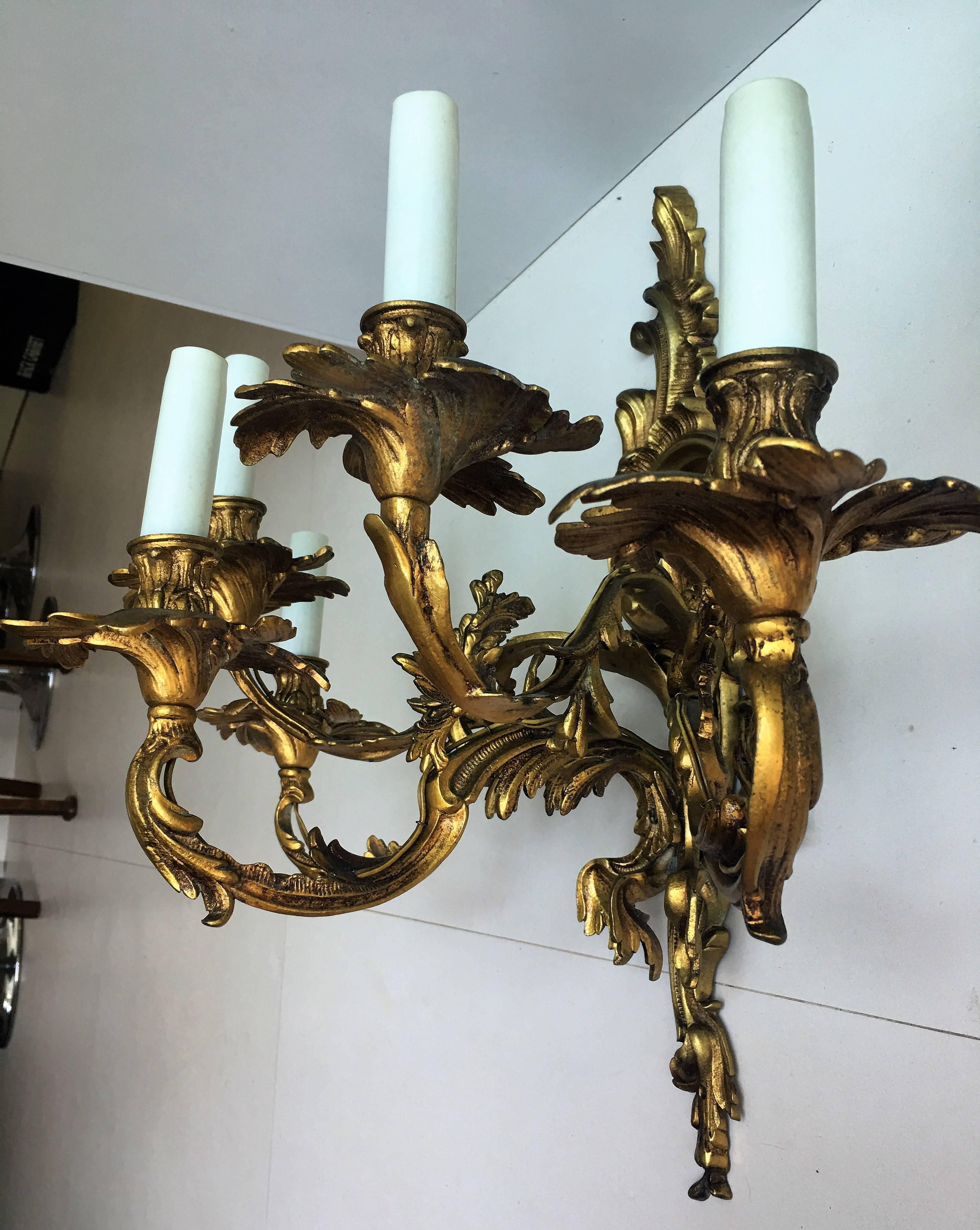 French 19th Century Gilded Bronze Wall Sconces For Sale 2