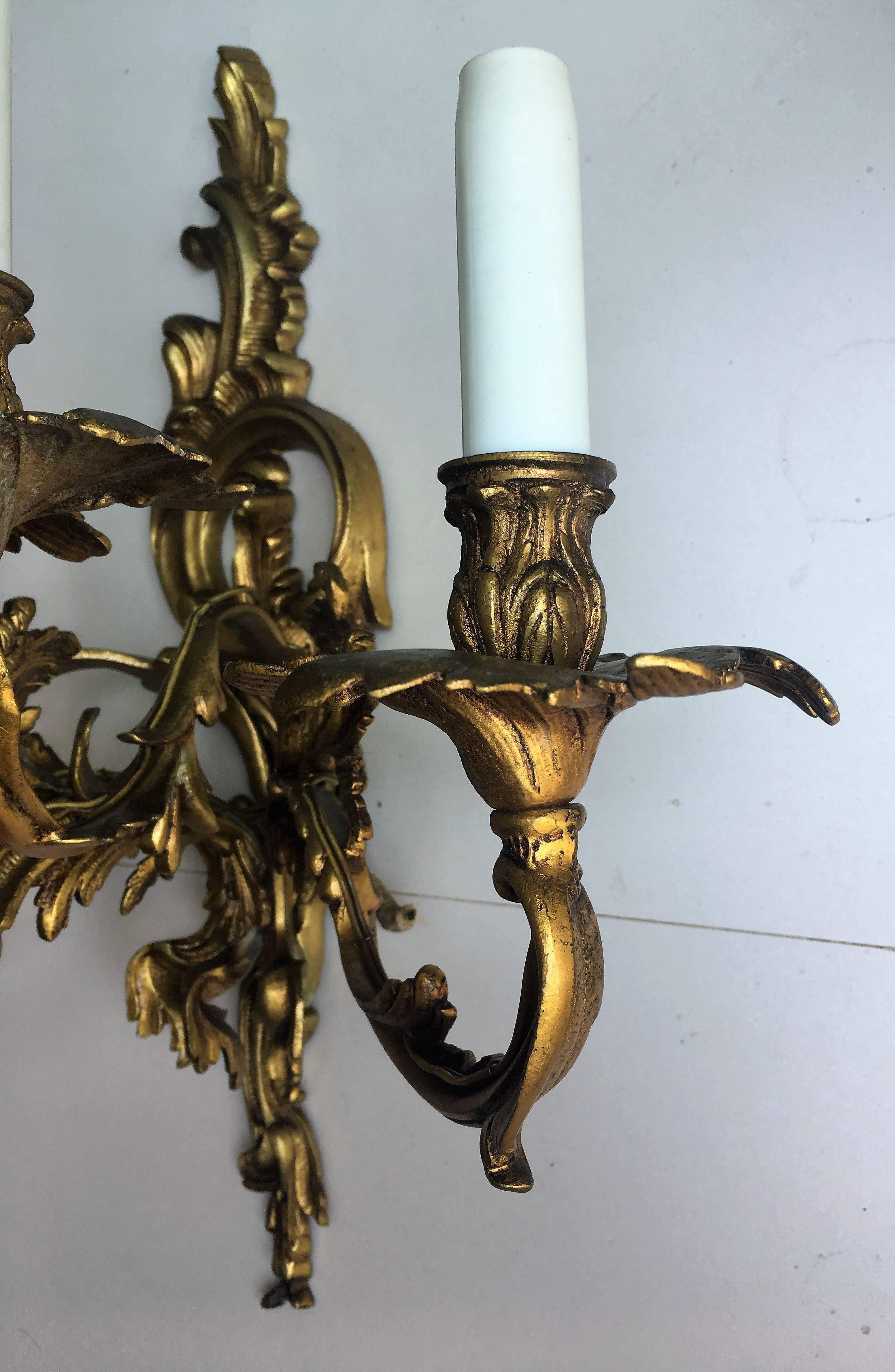 French 19th Century Gilded Bronze Wall Sconces For Sale 4