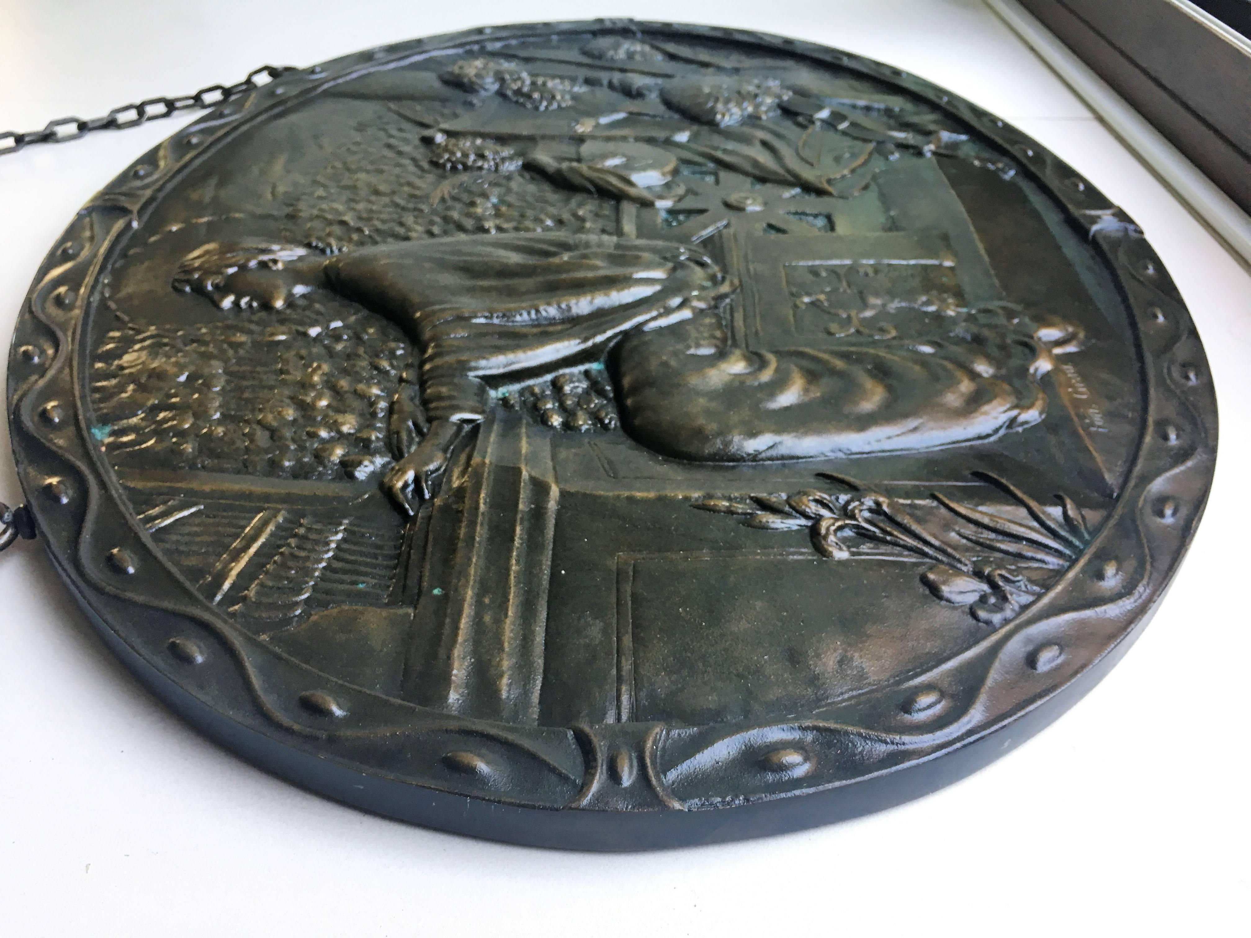 Hand-Carved 19th Century Relief Bronze Masterpiece with Cherubs in a Barrel-Organ For Sale