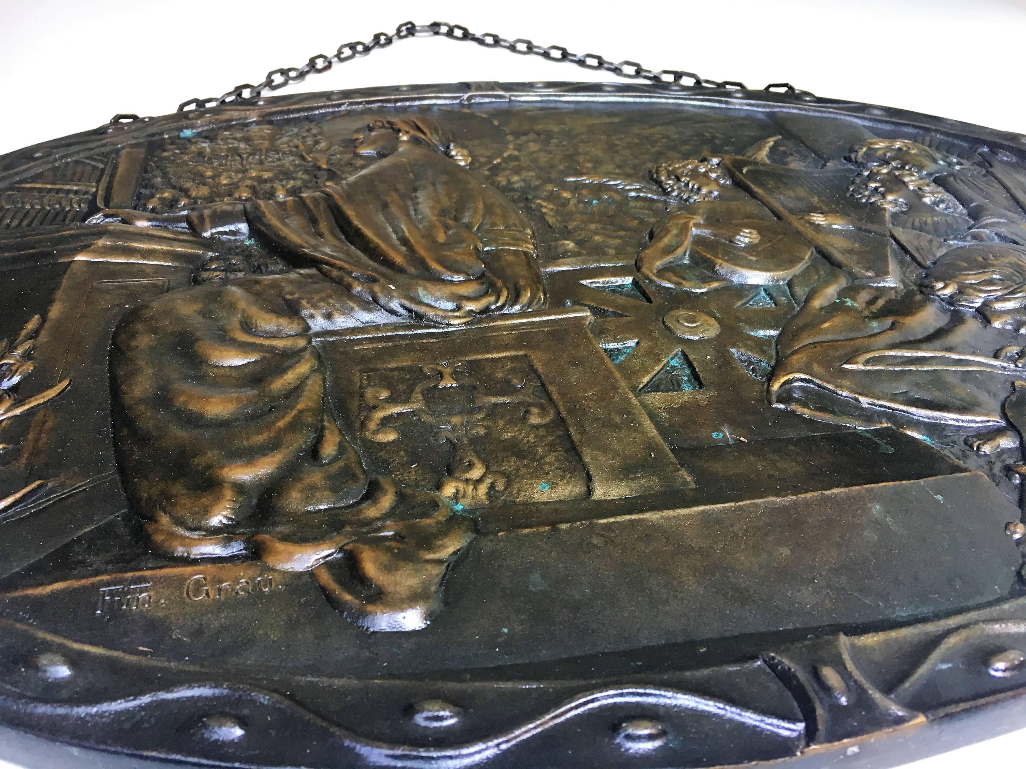 19th Century Relief Bronze Masterpiece with Cherubs in a Barrel-Organ For Sale 1