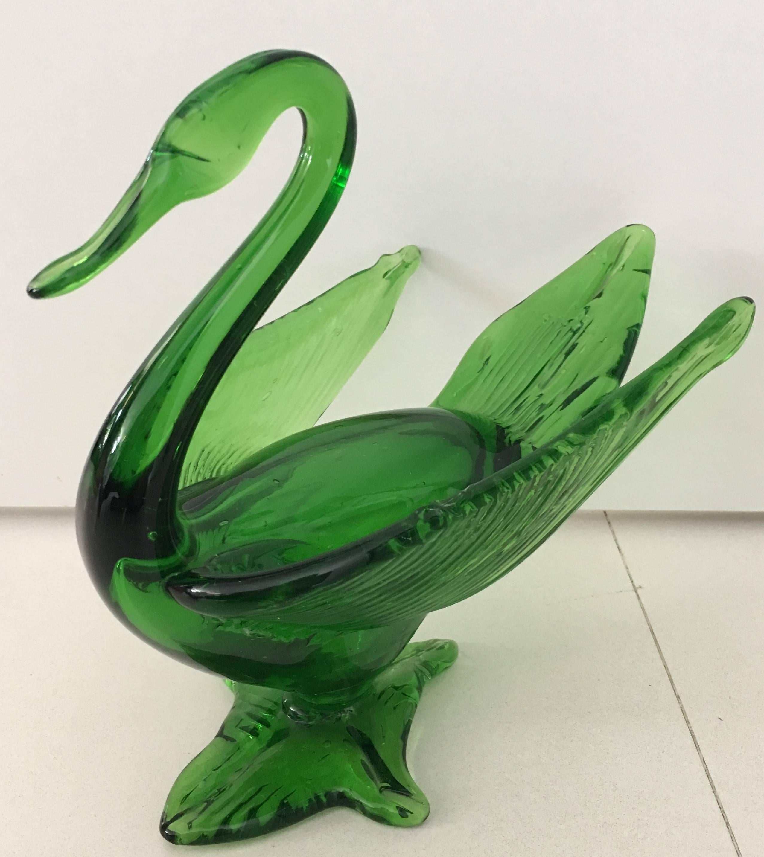 Mid-Century Modern 20th Century Murano Green Swan Bird Italian Art Glass Sculpture