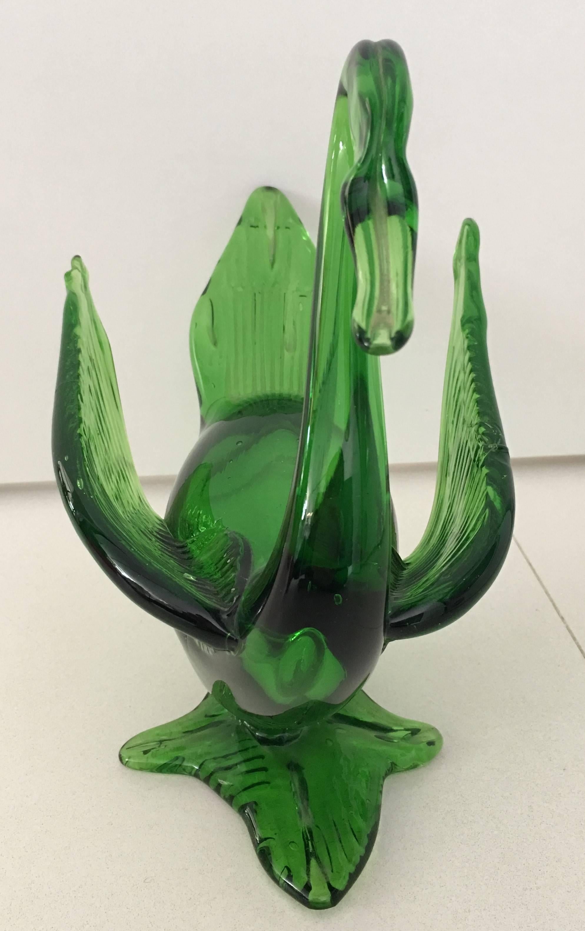 20th Century Murano Green Swan Bird Italian Art Glass Sculpture In Excellent Condition In Miami, FL
