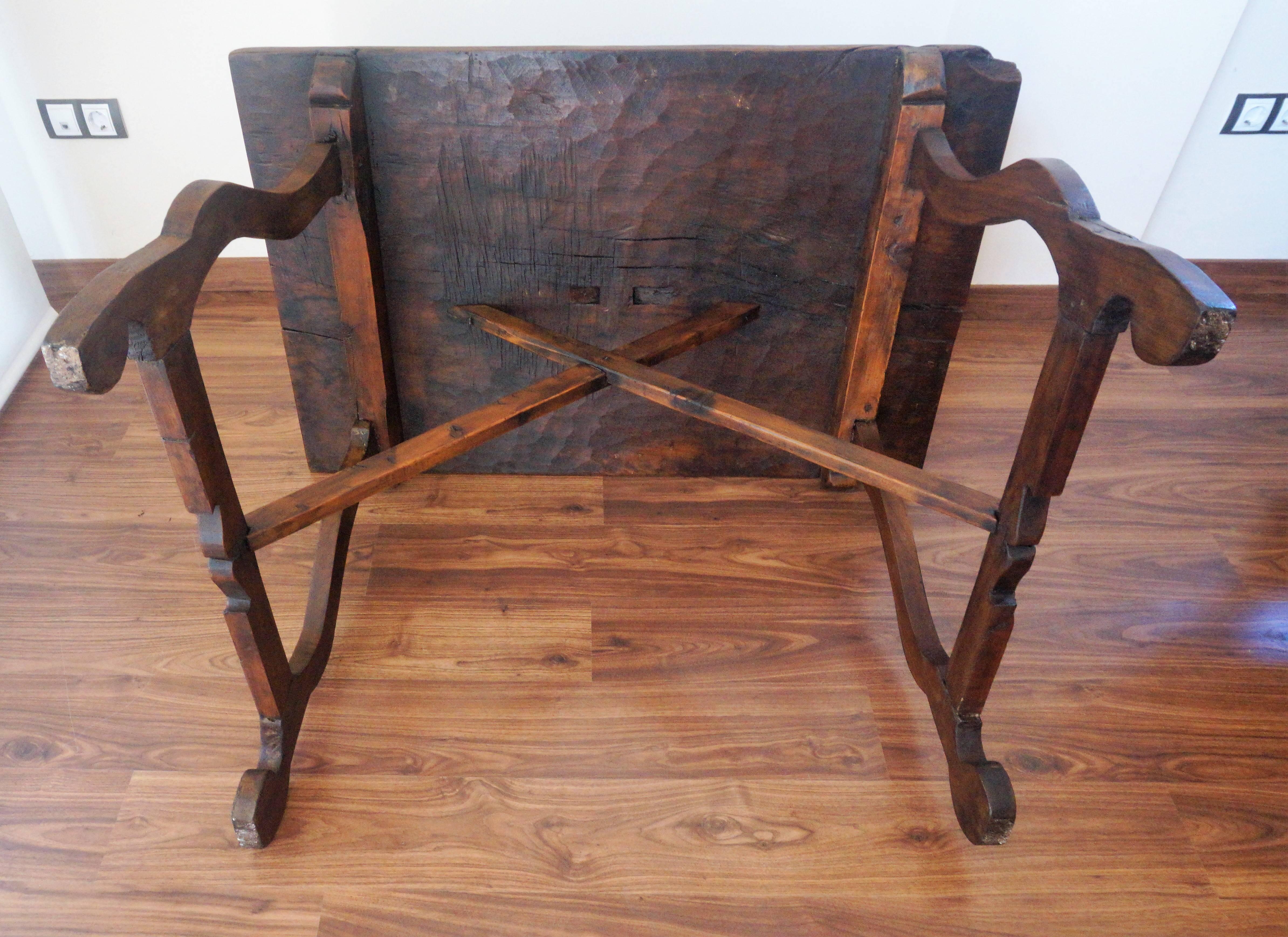 18th Century, Spanish Baroque Trestle Refectory Desk Table on Lyre-Shaped Legs 4