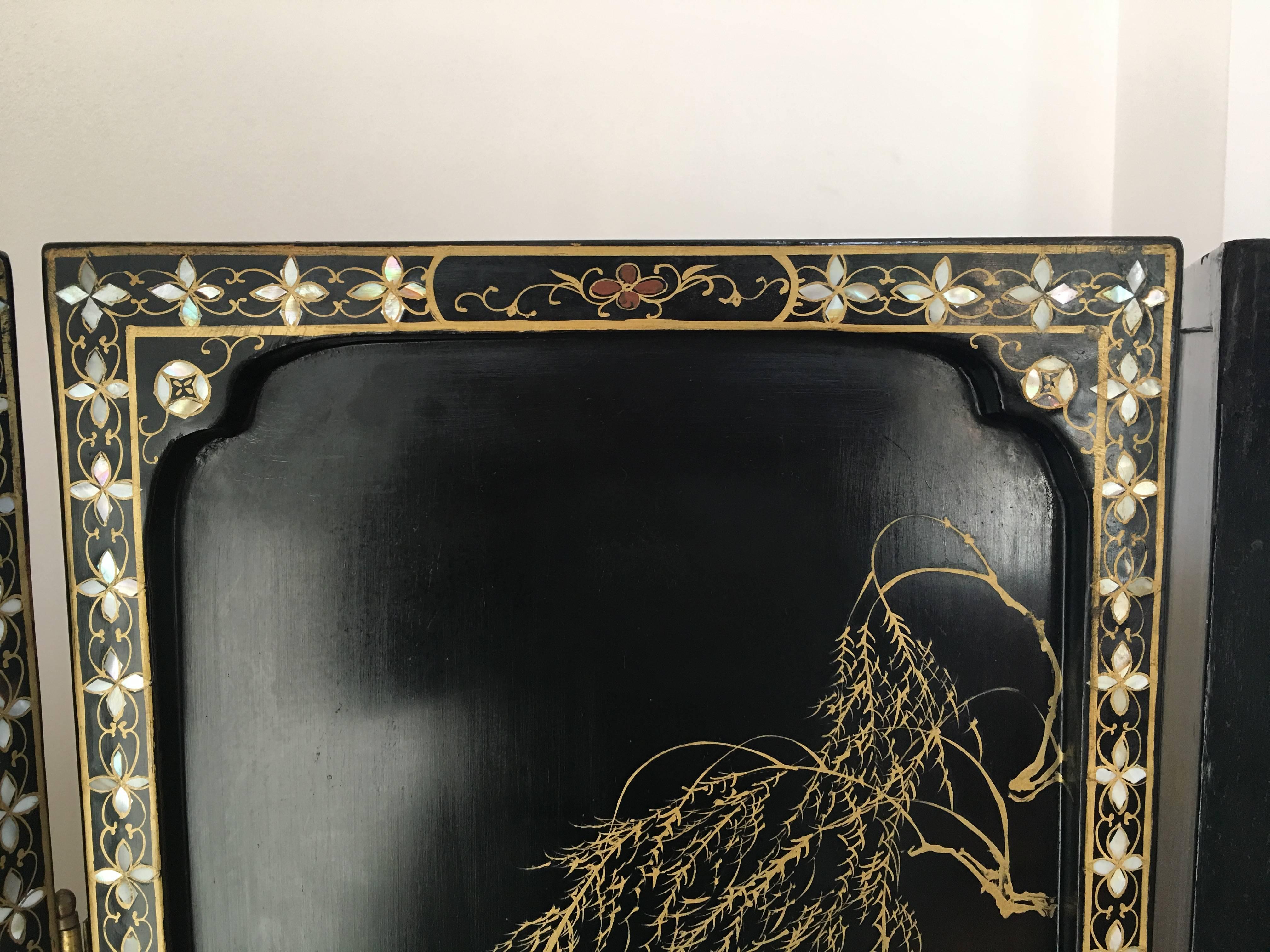 Pair of Four-Panel Reversible French Chinoiserie Coromandel Screens Paris, 1920s In Excellent Condition For Sale In Miami, FL