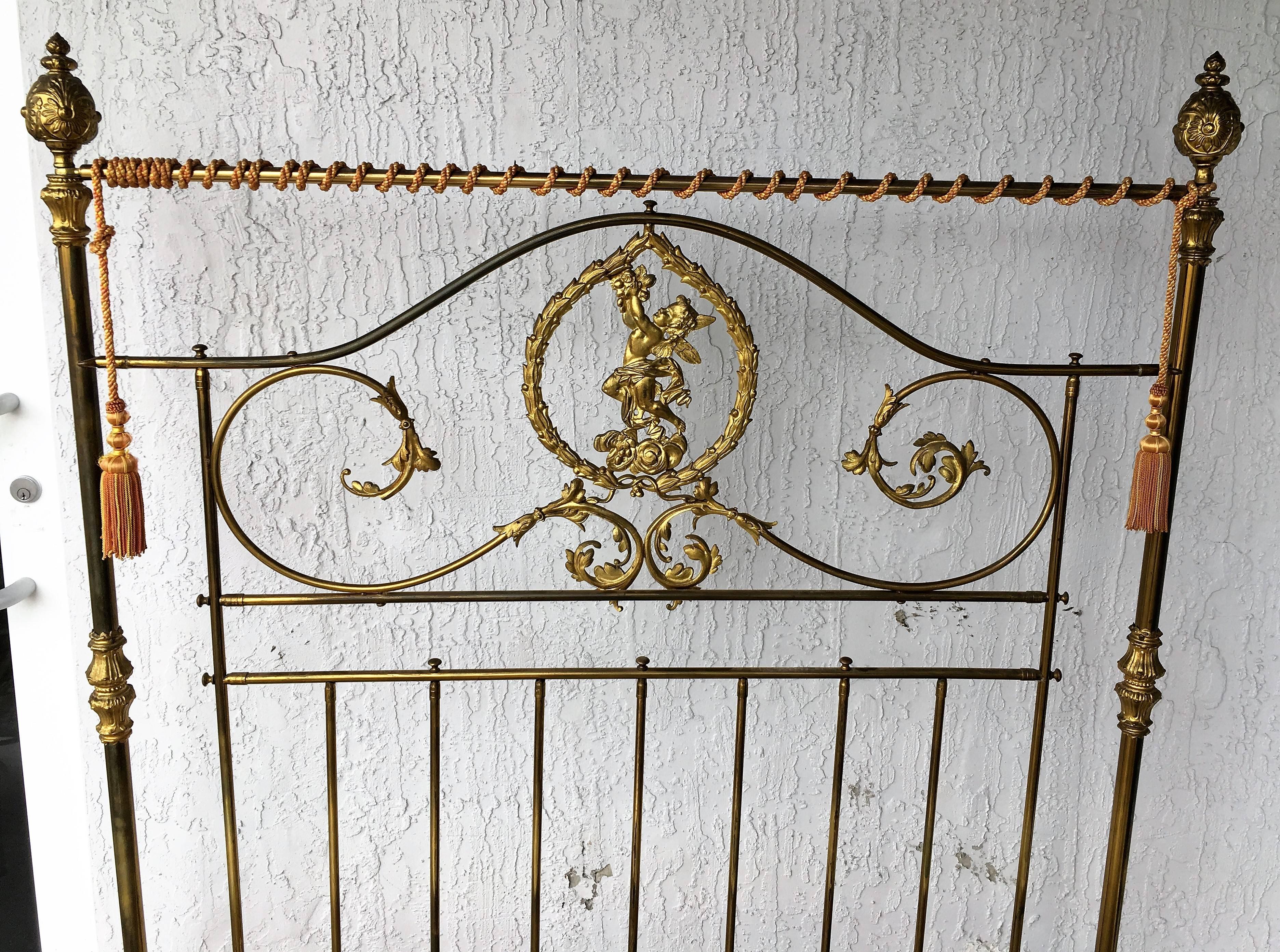 19th French Century Bronze Twin Bed with Cherubs, Headboard 1