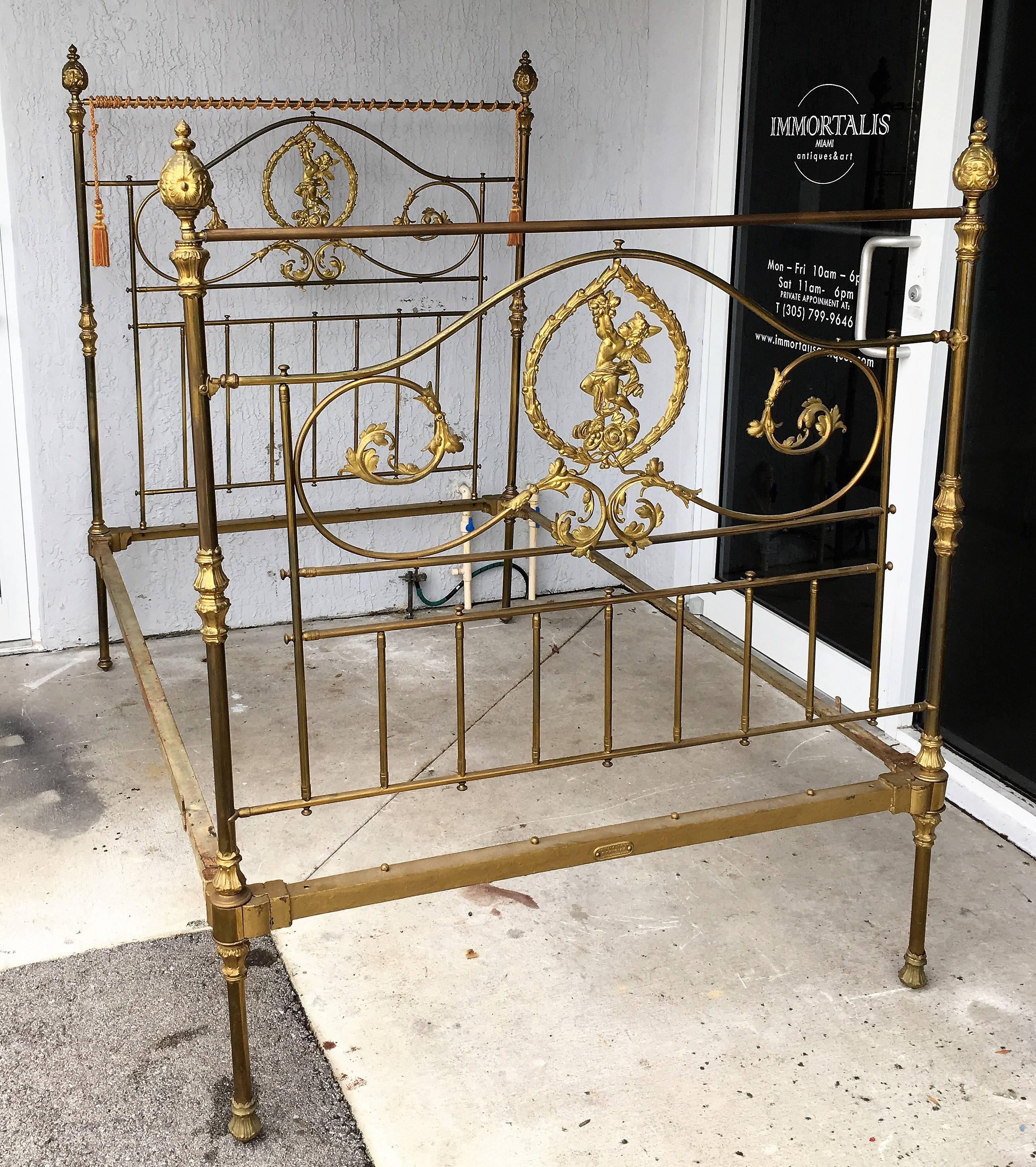 Baroque 19th French Century Bronze Twin Bed with Cherubs, Headboard