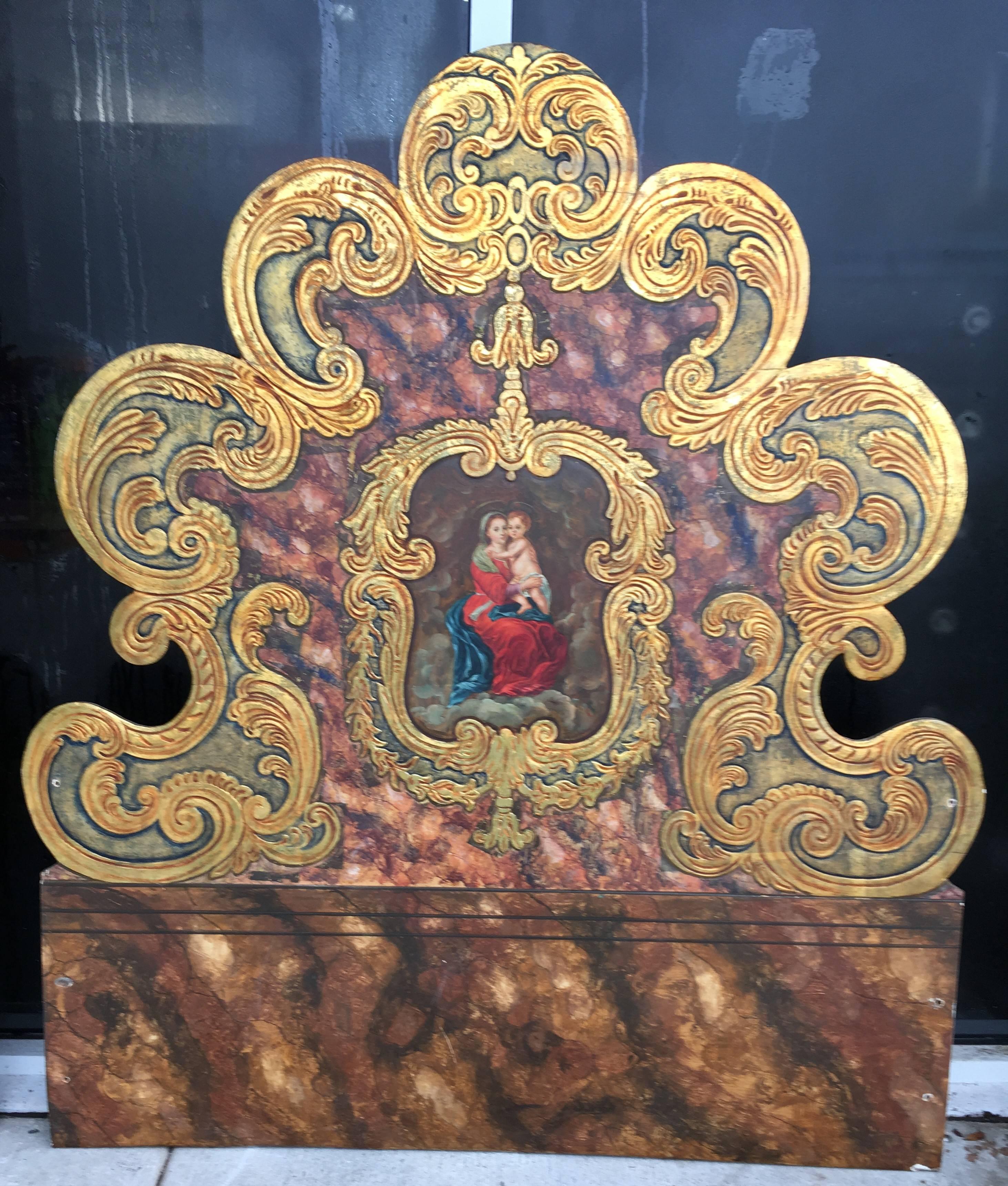 Spanish 18th Century Pair of Full Gold Beds Panel in Polychromed and Giltwood from Spain
