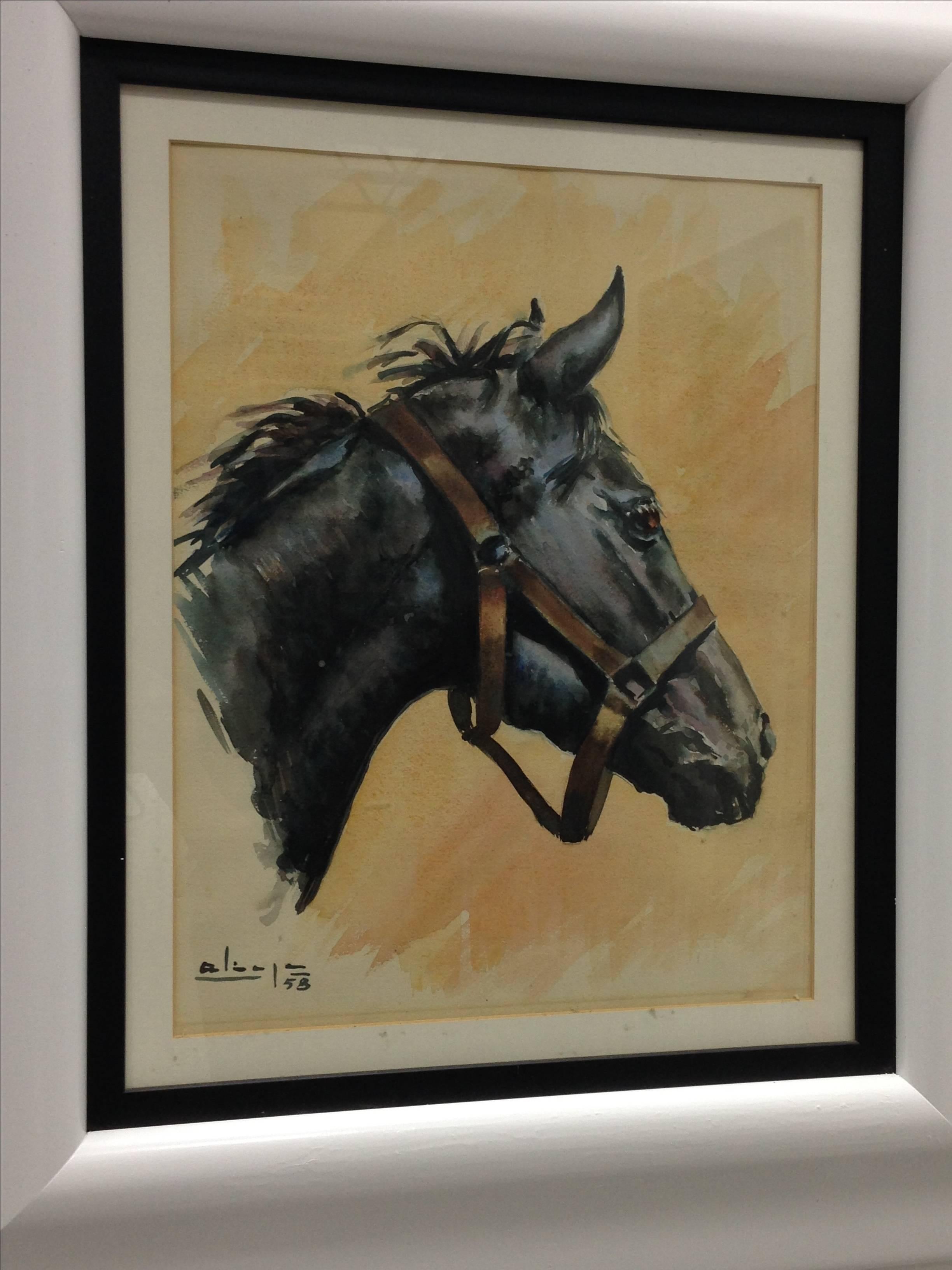 Spanish horse portrait, 1958

Beautiful horse portrait by Aliaga, circa 1958, Spain. 

Canvas measures: H 21 in x W 17 in x D 1 in
Frame dimensions 26.0